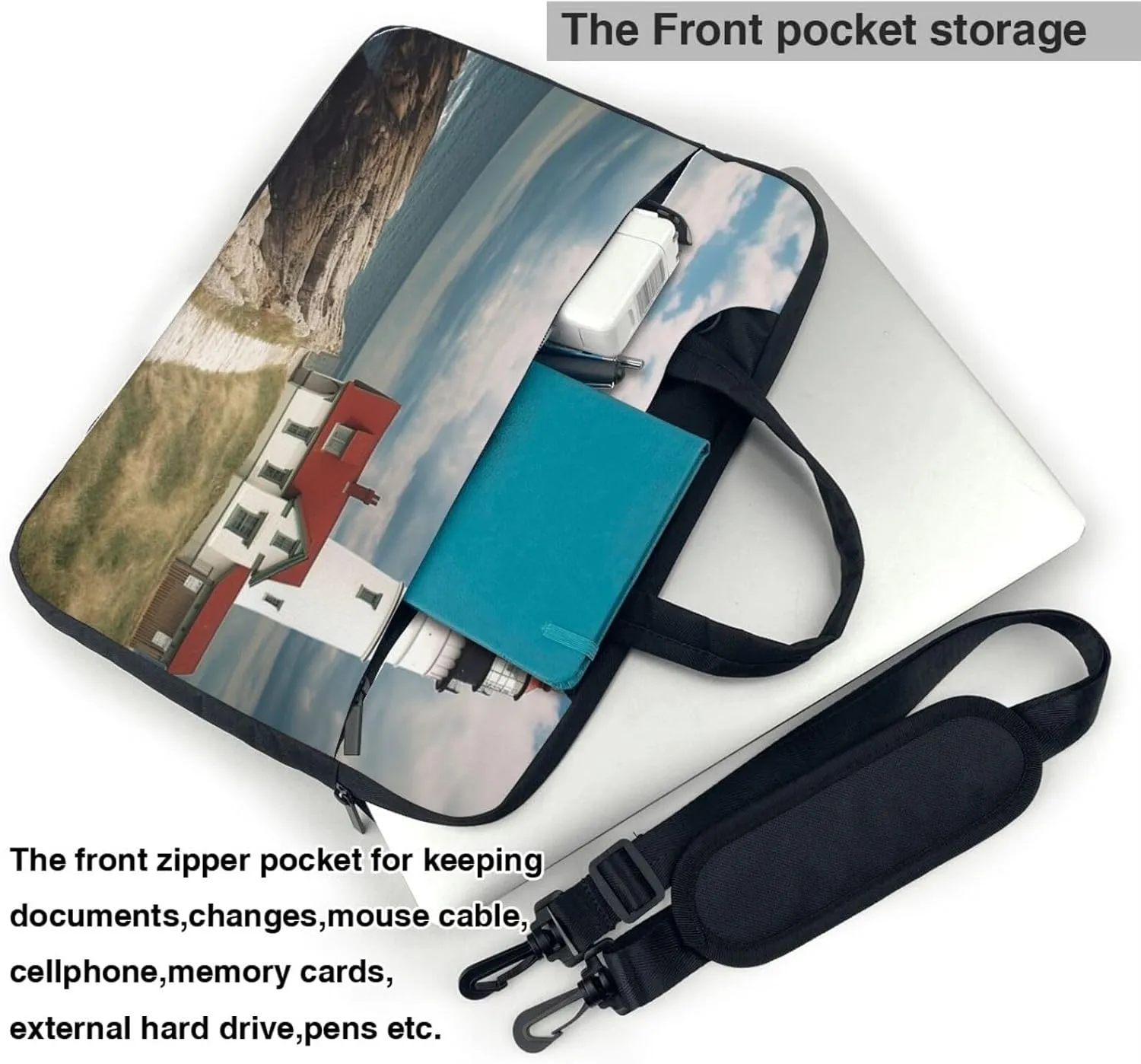 Laptop Sleeve Bag Shockproof Notebook Case Lighthouse Backdrop Computer Carrying Case with Shoulder Strap 15.6 inch