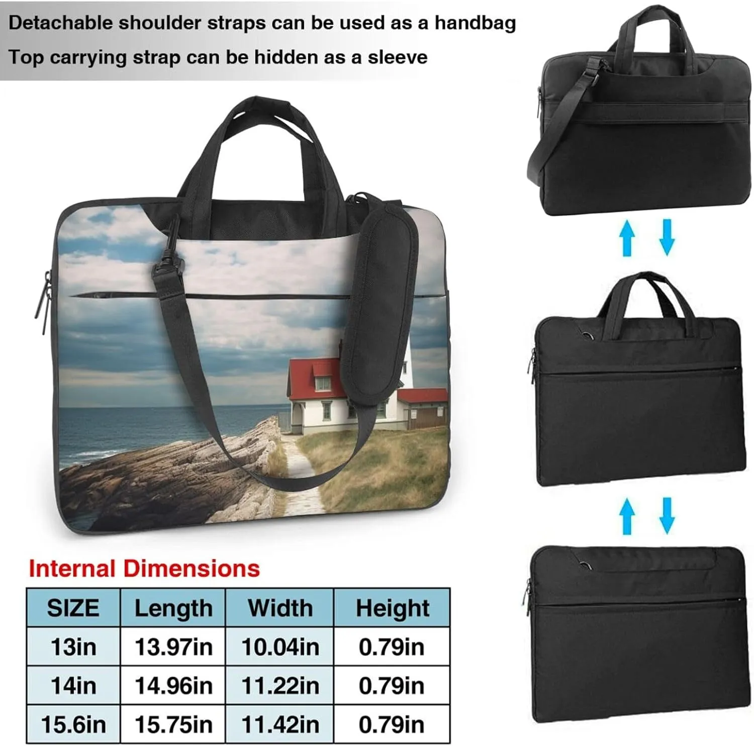 Laptop Sleeve Bag Shockproof Notebook Case Lighthouse Backdrop Computer Carrying Case with Shoulder Strap 15.6 inch