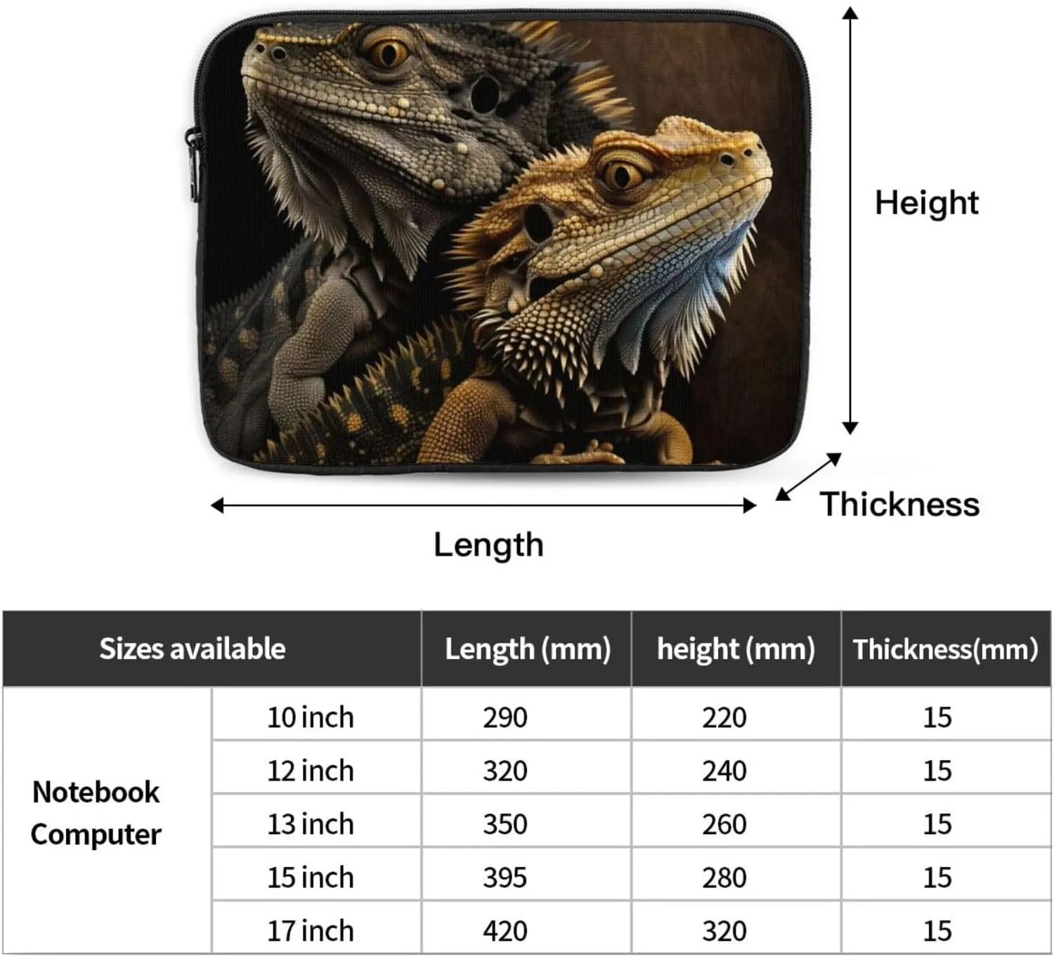 Laptop Sleeve Bag Waterproof Notebook Protective Case Compatible with 17 Inch - Cool Bearded Dragon Lizards
