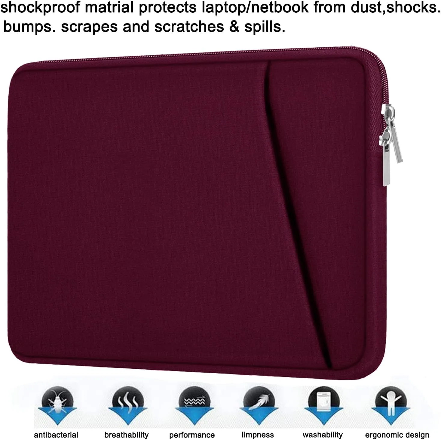 Laptop Sleeve Case 15.6 inch, Durable Briefcase Shockproof Protective Cover, Handbags Portable Laptop Bag for 15.6 inch HP Dell Asus Lenovo, Computer Case with Front Pocket, Wine Red