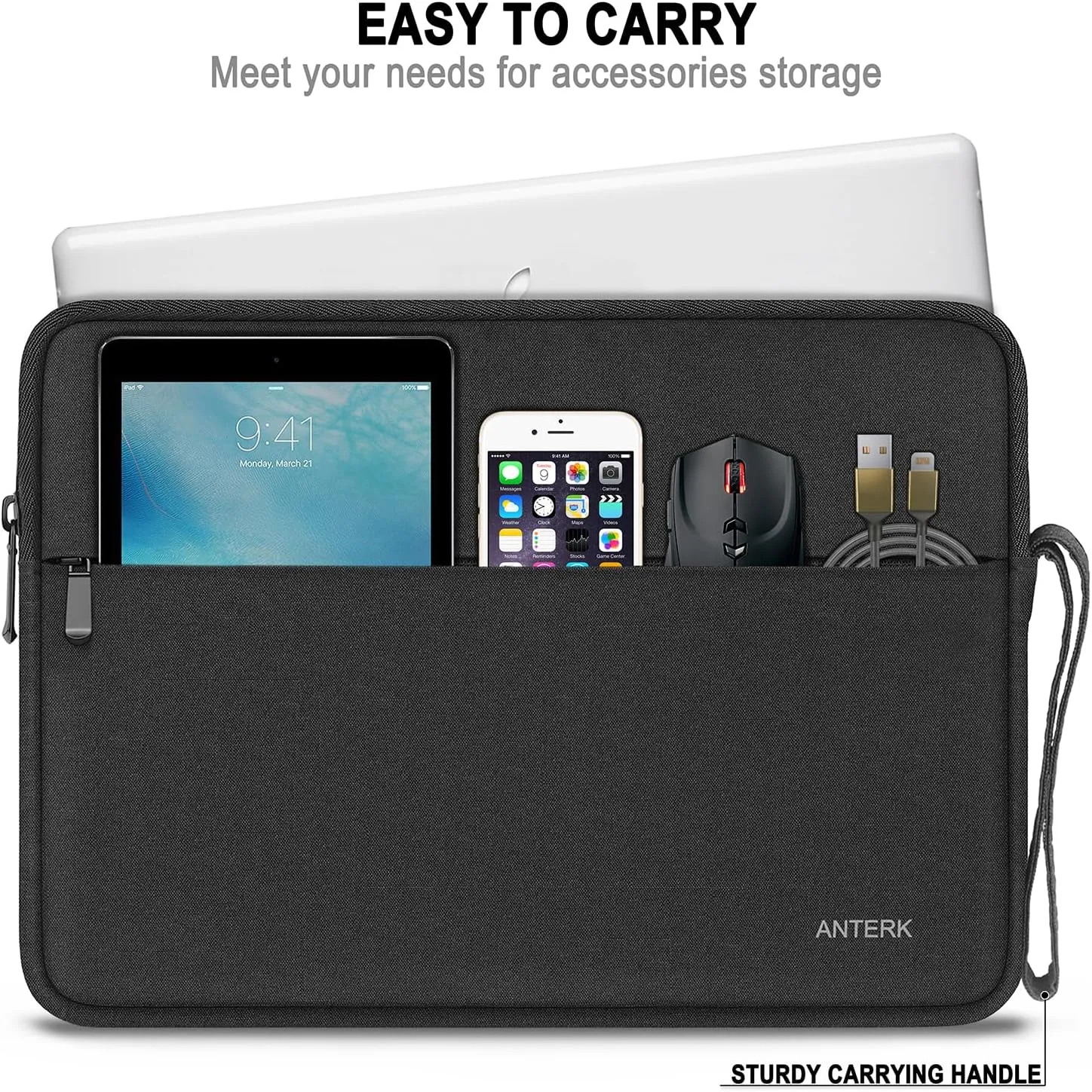 Laptop Sleeve Case 15.6 Inch, Water Resistant Shockproof Protective Computer Cover with Handle, Traveling Carrying Bag with Pocket, Portable Laptop Case Compatible for HP, Dell, Asus, Lenovo, Black