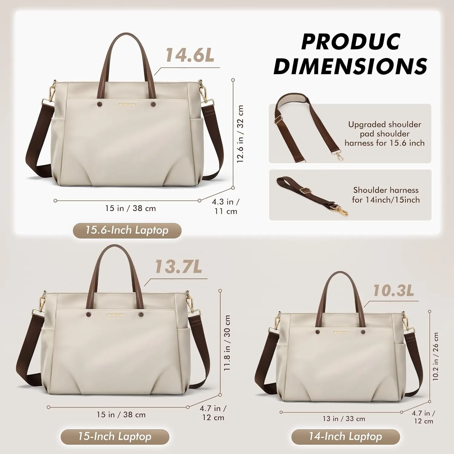 Laptop Tote Bag 15 Inch, Computer Shoulder Bag Large Work Tote Bag for Women, Laptop Carrying Case Stylish Handbag for Business Travel (Apricot)
