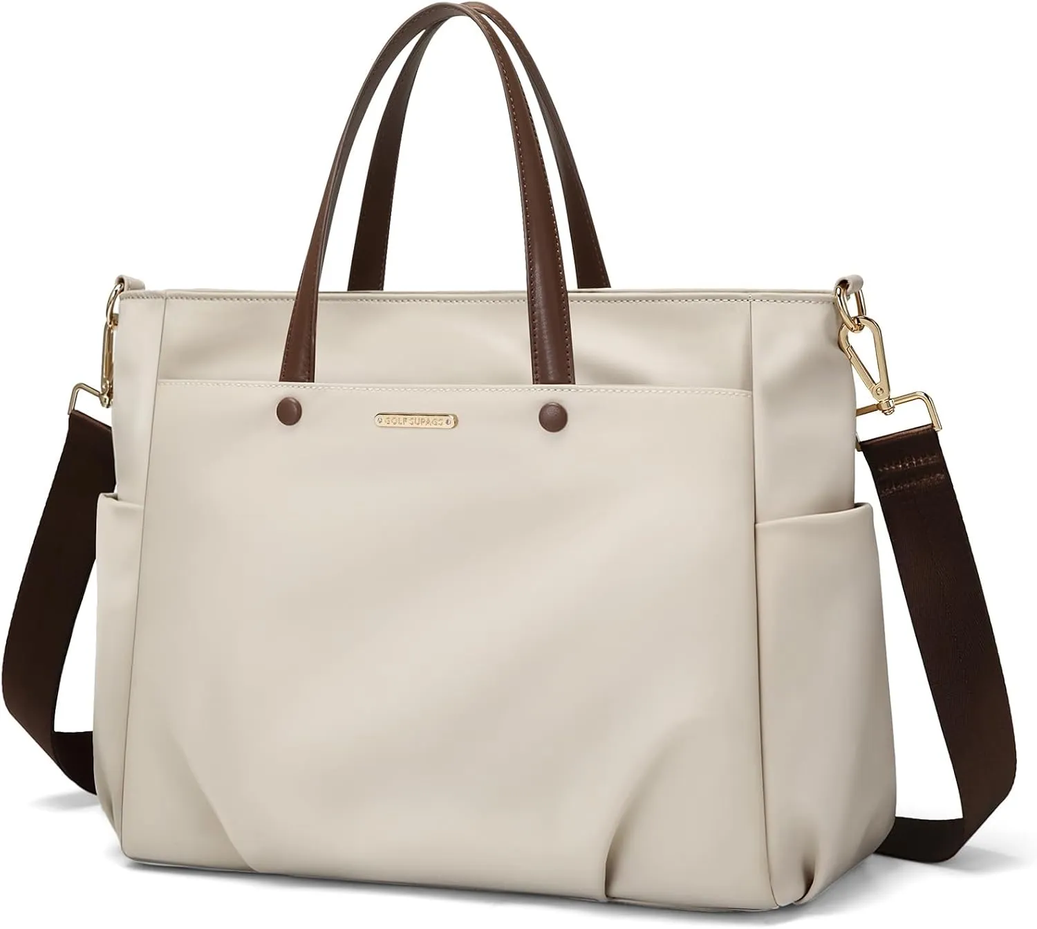Laptop Tote Bag 15 Inch, Computer Shoulder Bag Large Work Tote Bag for Women, Laptop Carrying Case Stylish Handbag for Business Travel (Apricot)