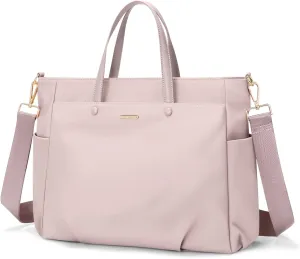 Laptop Tote Bag 15.6 Inch, Computer Shoulder Bag Large Work Tote Bag for Women, Laptop Carrying Case Stylish Handbag for Business Travel (Pinkish Grey)