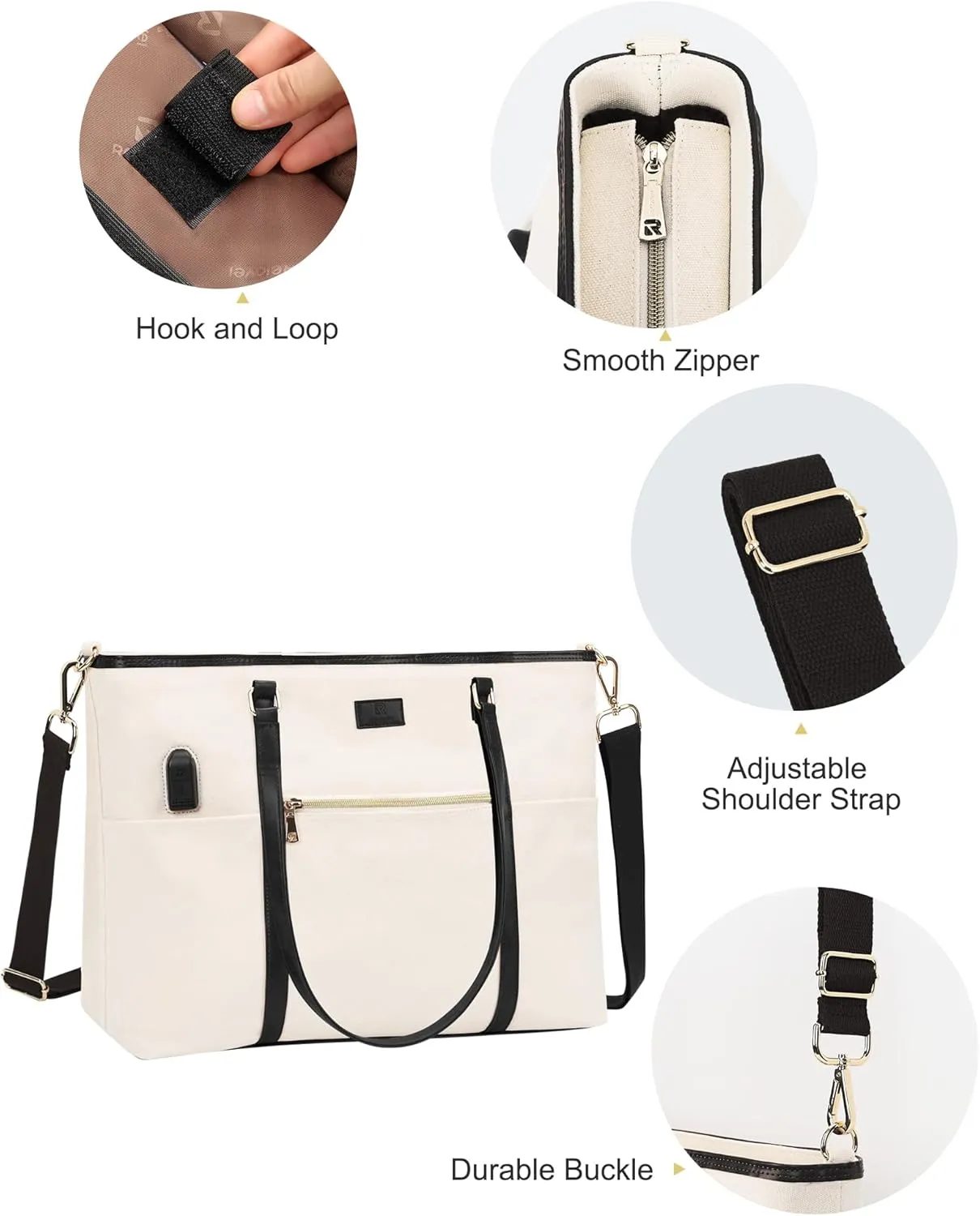 Laptop Tote Bag for Women 17 Inch Canvas Teacher Work Tote Bag with USB Charging Port Large Computer Bag Handbag Satchel Shoulder with Shoulder Straps