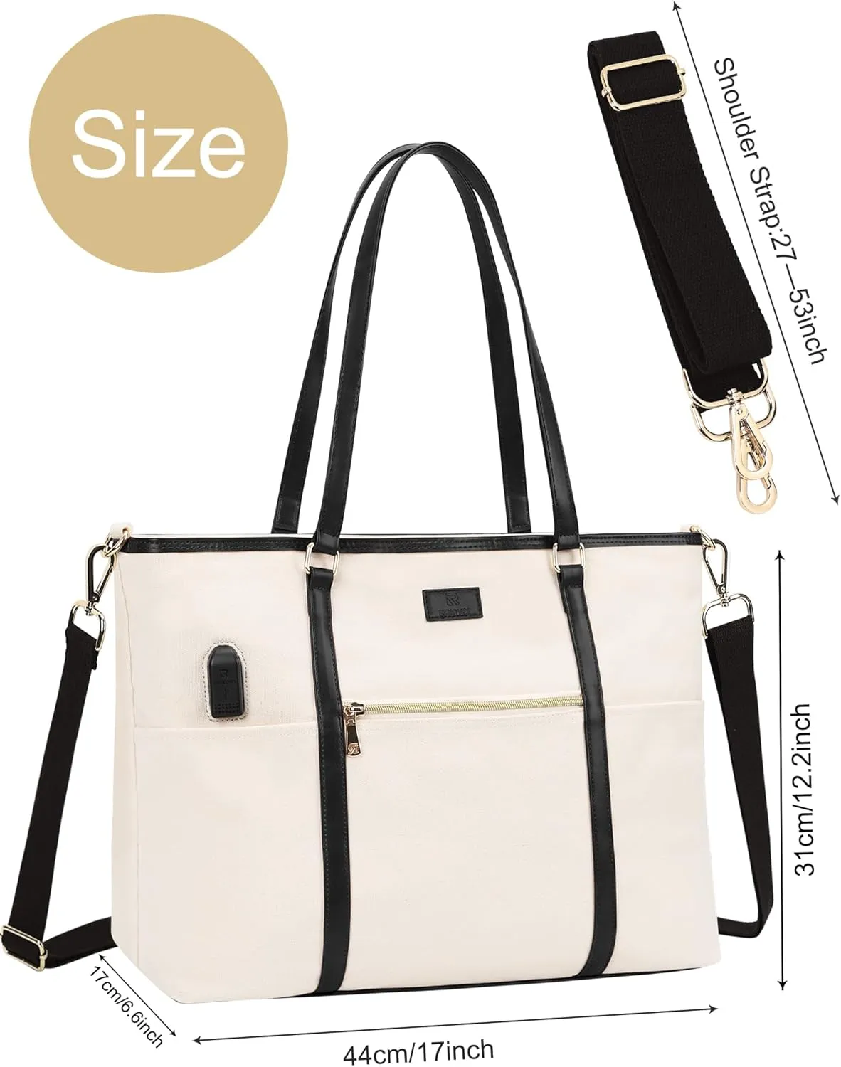 Laptop Tote Bag for Women 17 Inch Canvas Teacher Work Tote Bag with USB Charging Port Large Computer Bag Handbag Satchel Shoulder with Shoulder Straps