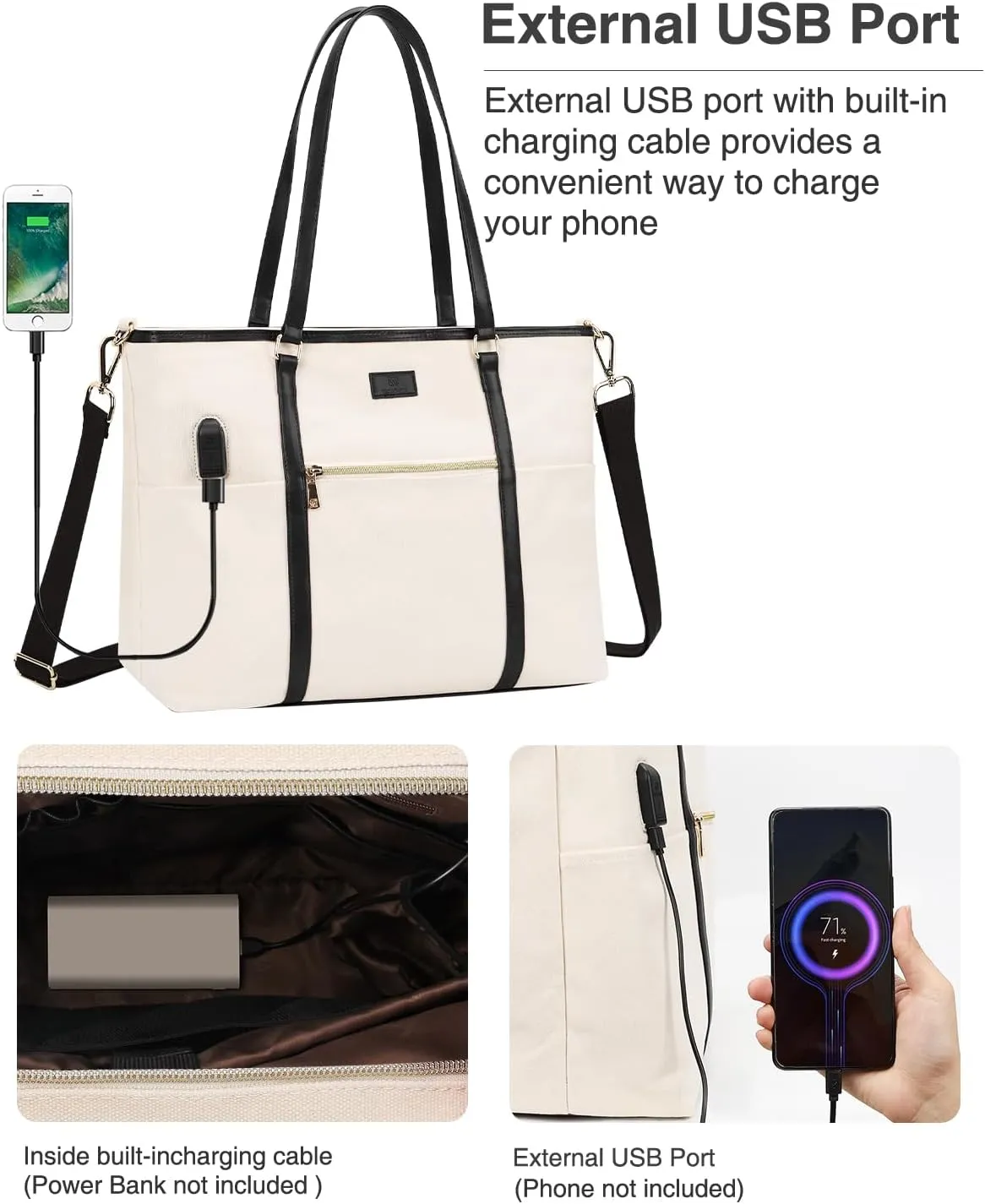 Laptop Tote Bag for Women 17 Inch Canvas Teacher Work Tote Bag with USB Charging Port Large Computer Bag Handbag Satchel Shoulder with Shoulder Straps