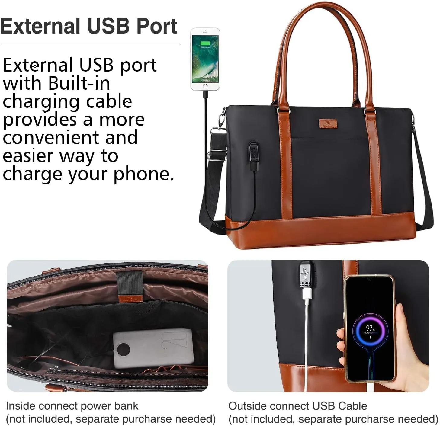 Laptop Tote Bag for Women 17.3 Inch Teacher Tote Bag Waterproof Work Bag with USB Large Handbag Satchel Shoulder Bag