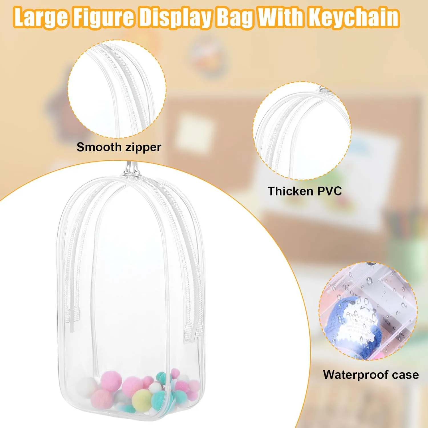 Large Clear Figure Display Bag with Keychain Case Blind Box Keychain Carrying Case Lipstick Charm for Collectibles