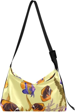 Large Crossbody Bag Exotic Fish on Coral Reef PU Leather Shoulder Bag for Women Girls