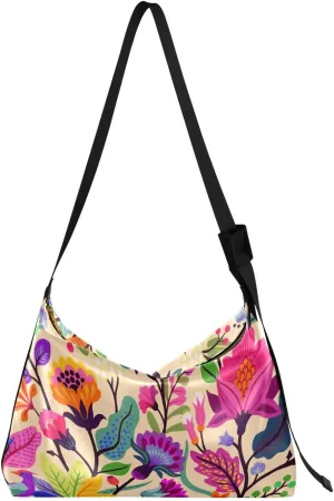 Large Crossbody Bag Exotic Flowers Tropic Leaves PU Leather Shoulder Bag for Women Girls