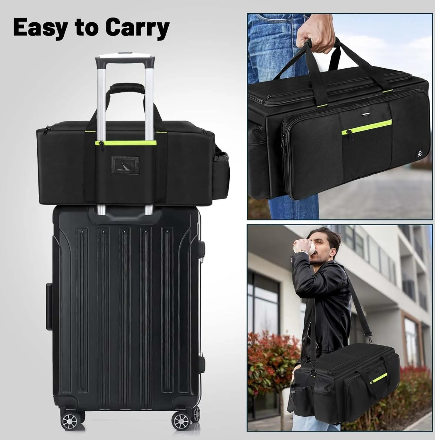 Large DJ Bag Built-in Sturdy Support Board, DJ cable bag with 9 Detachable Divider & Padded Shoulder Strap, gig bag for Professional DJ Gear, Musical Instrument and Accessories