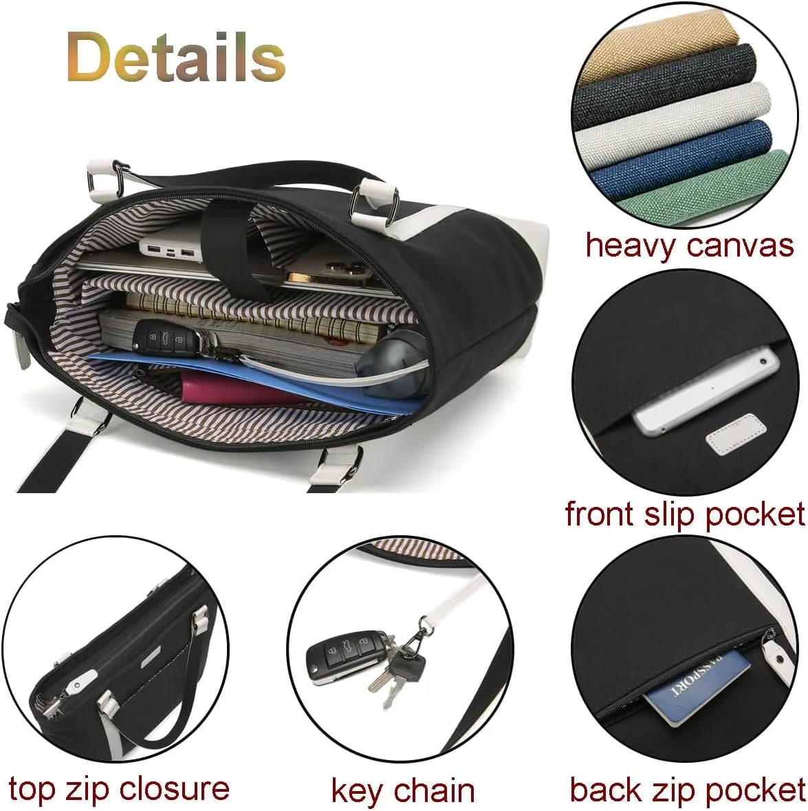 Large Tote Bags for Women 15.6 Inch Laptop Bag Lightweight Canvas Professional Work Briefcase