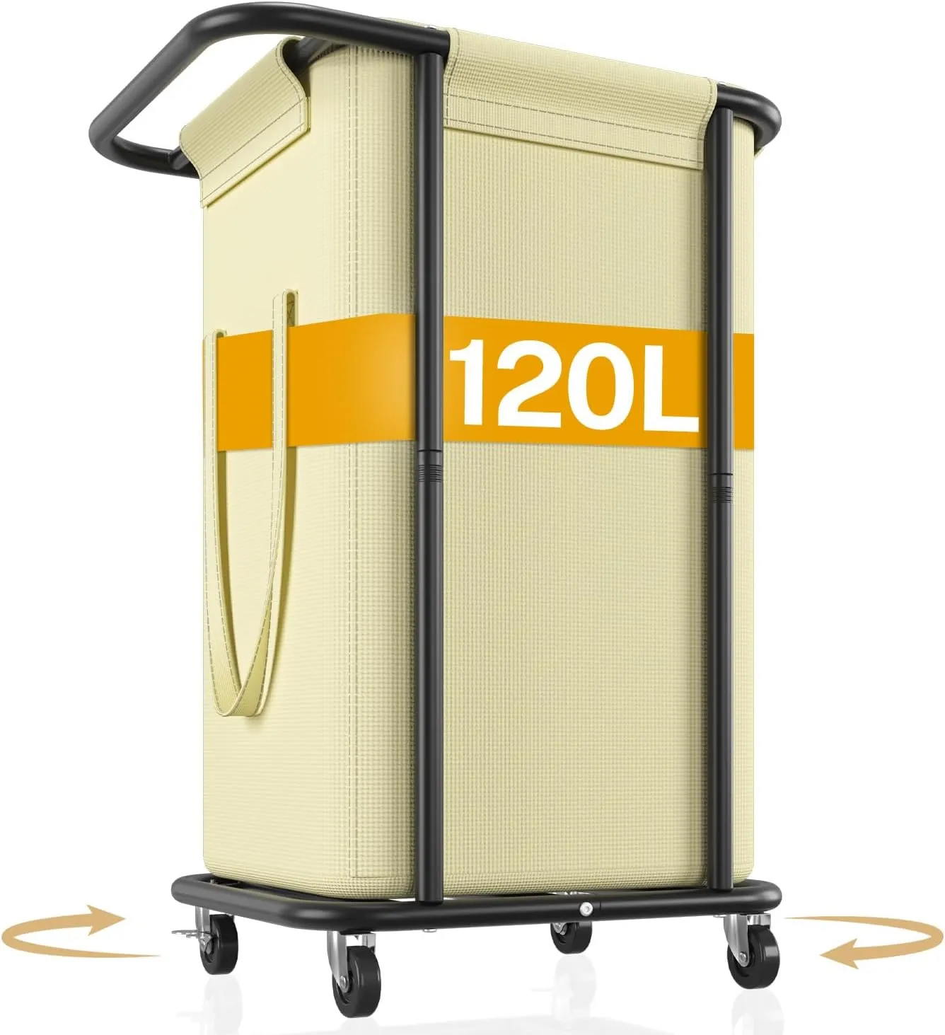 LASZOLA 120L Rolling Large Laundry Hamper Basket with Wheels, Dirty Clothes Hamper with Removable Canvas Bag, Heavy Duty Sturdy Metal Modern Laundry Cart for Bathroom, Laundry Room, Bedroom, Beige