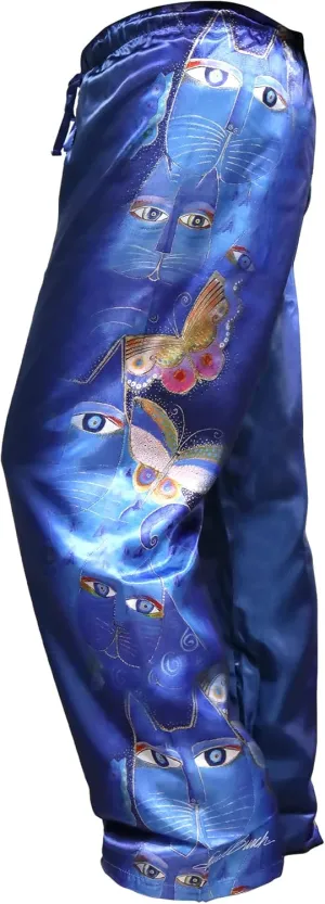 Laurel Burch Indigo Cats Pajama Pants, Cat Print Lounge Pants Ideal for Cat Lovers, Comfy Pajamas with Animal Print Design for Men and Women, High Waist PJ Pants with Drawstring Closure, Medium