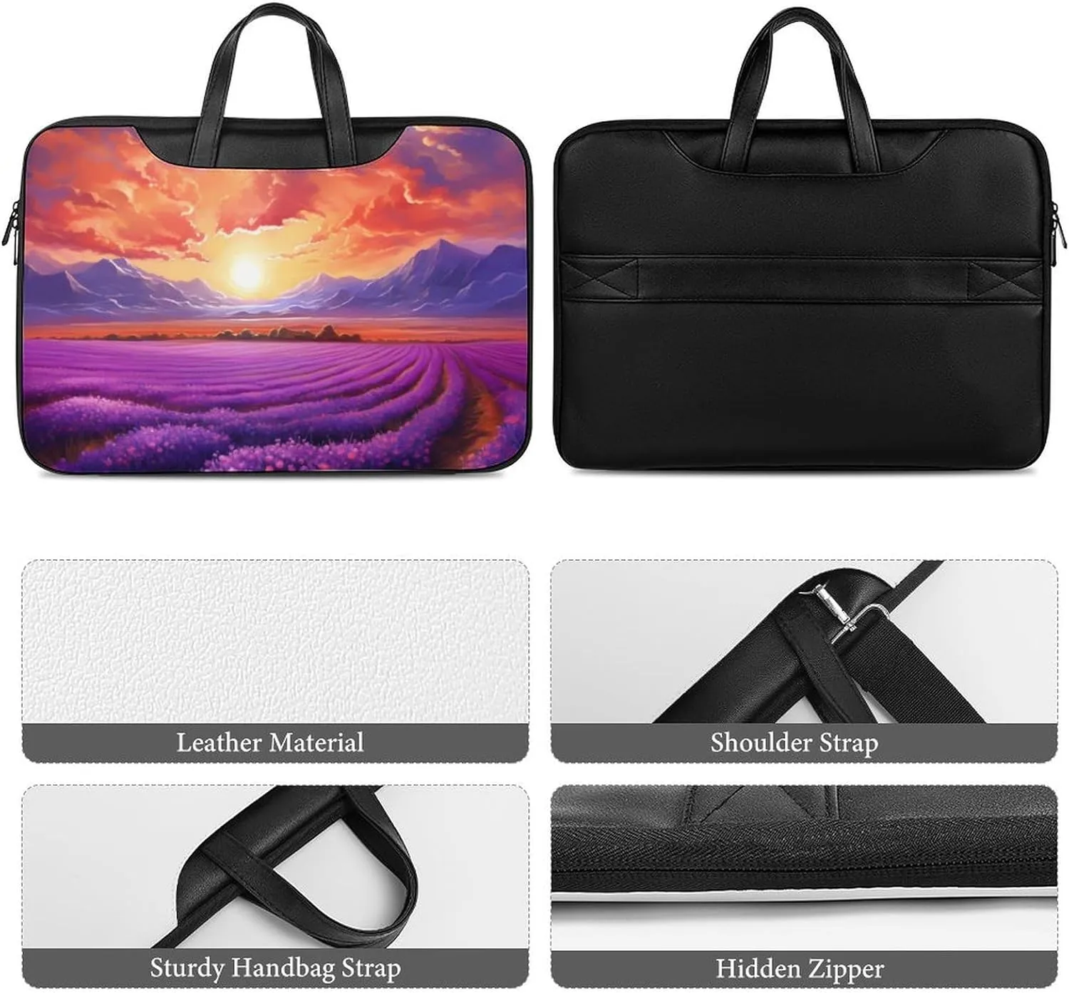 Lavender Field Purple Flower Sunset Laptop Sleeve Bag Protective Case Handbag With Shoulder Strap for Computer 10-17 Inch