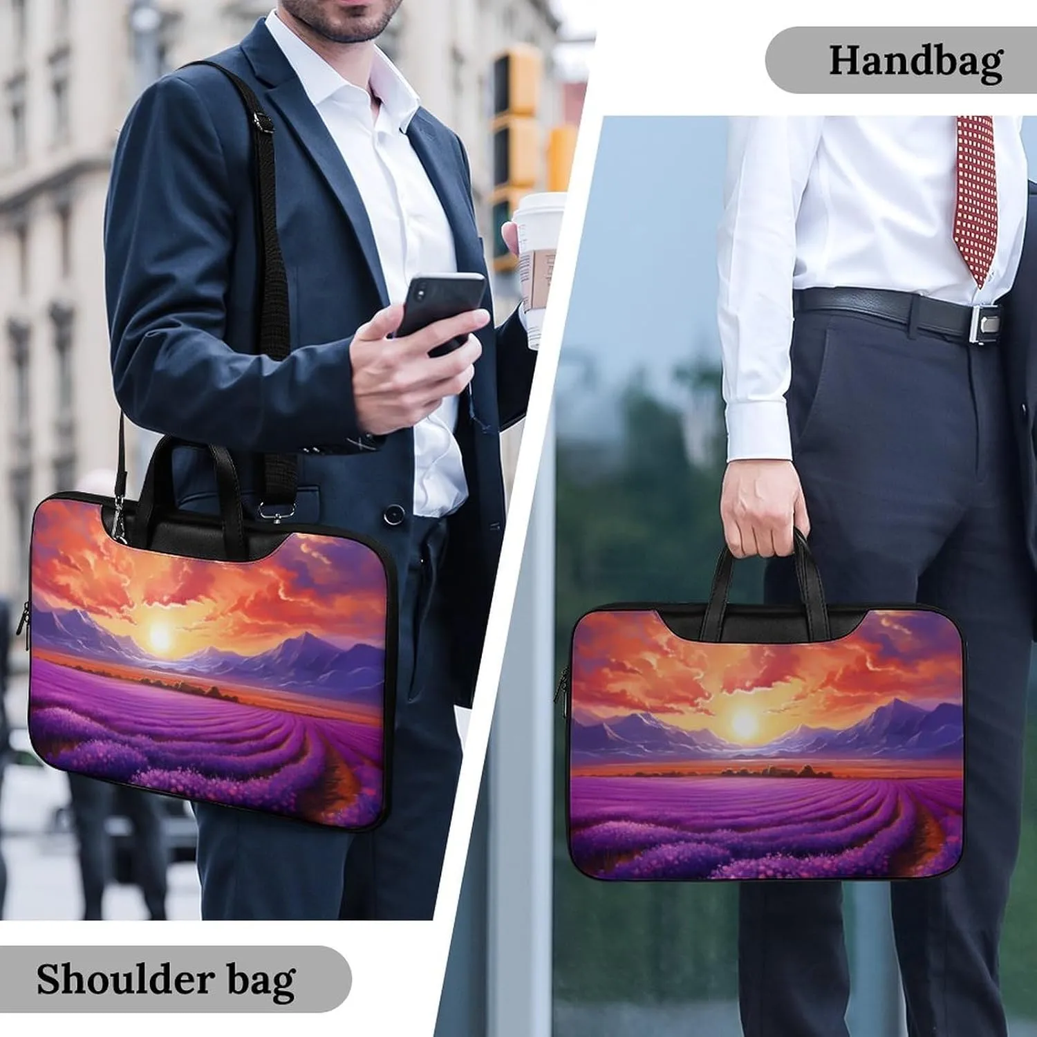 Lavender Field Purple Flower Sunset Laptop Sleeve Bag Protective Case Handbag With Shoulder Strap for Computer 10-17 Inch