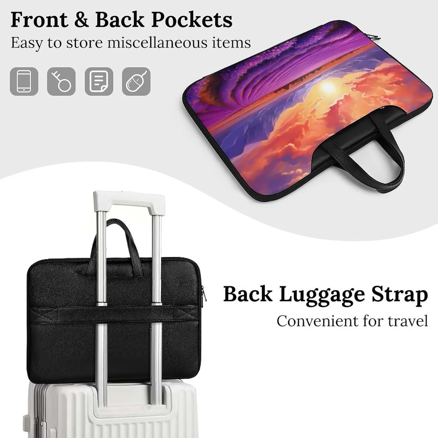 Lavender Field Purple Flower Sunset Laptop Sleeve Bag Protective Case Handbag With Shoulder Strap for Computer 10-17 Inch