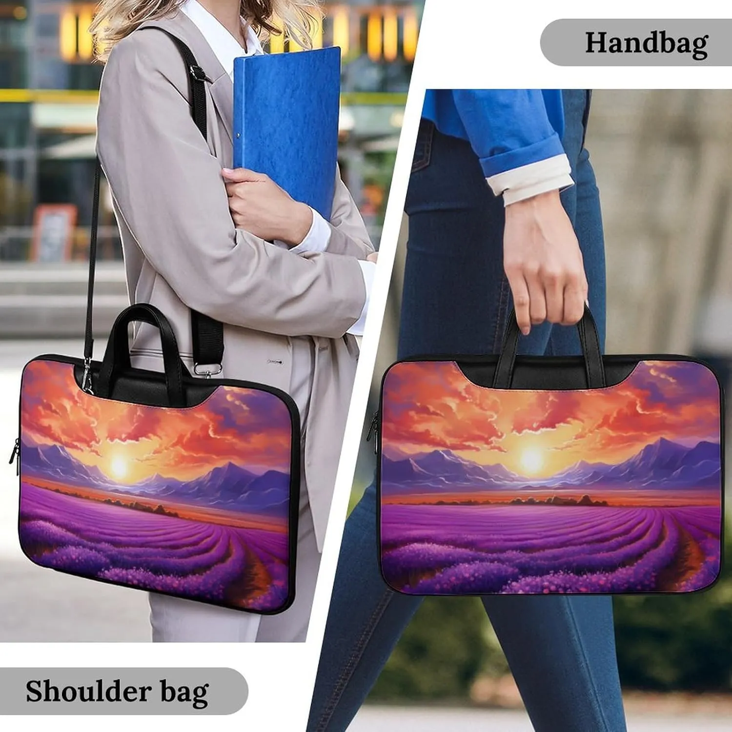 Lavender Field Purple Flower Sunset Laptop Sleeve Bag Protective Case Handbag With Shoulder Strap for Computer 10-17 Inch