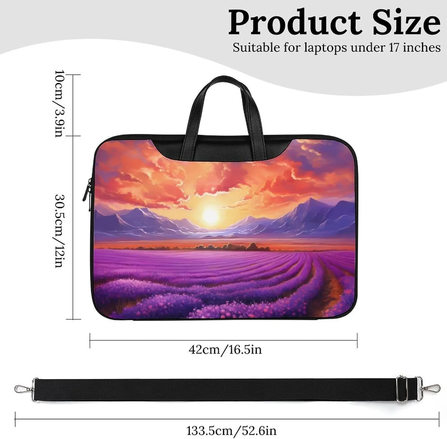 Lavender Field Purple Flower Sunset Laptop Sleeve Bag Protective Case Handbag With Shoulder Strap for Computer 10-17 Inch