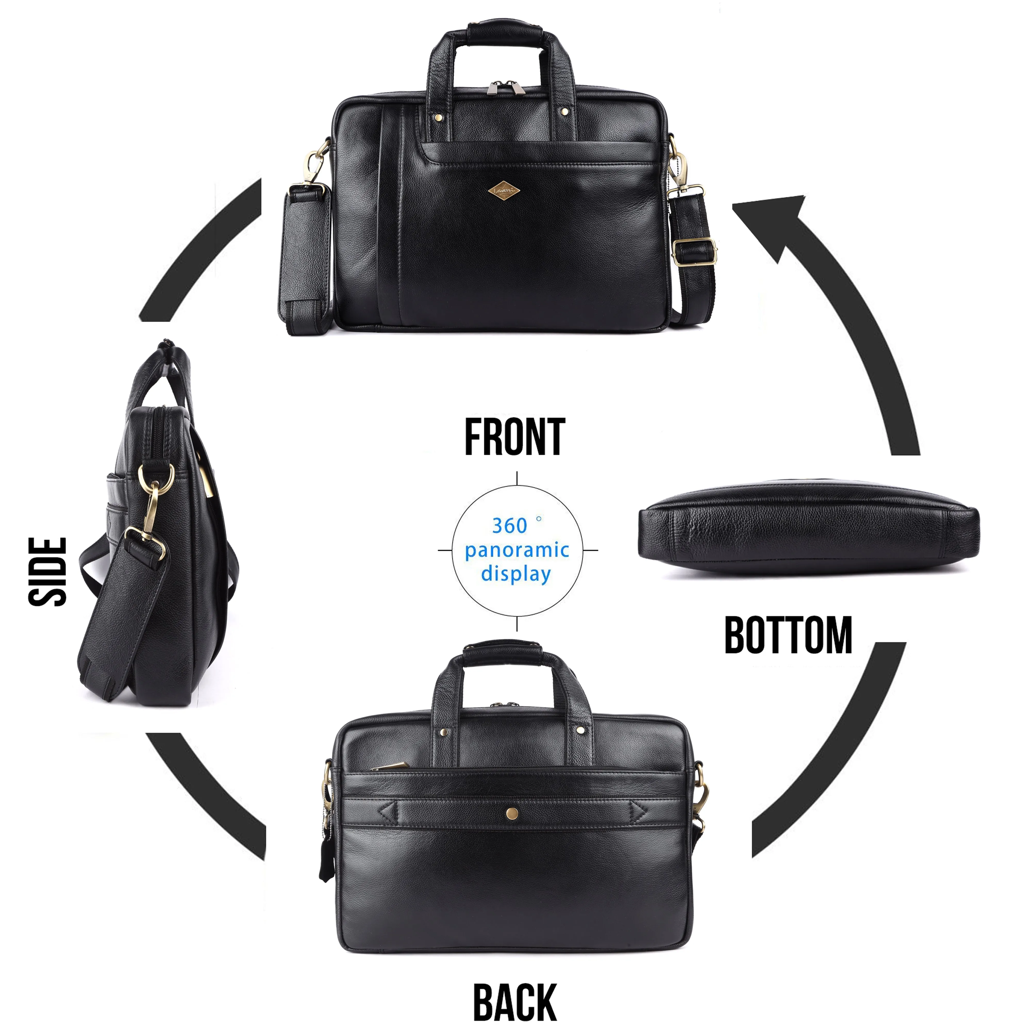 Laveri® Genuine Leather Laptop Messenger bag #2866 Black
