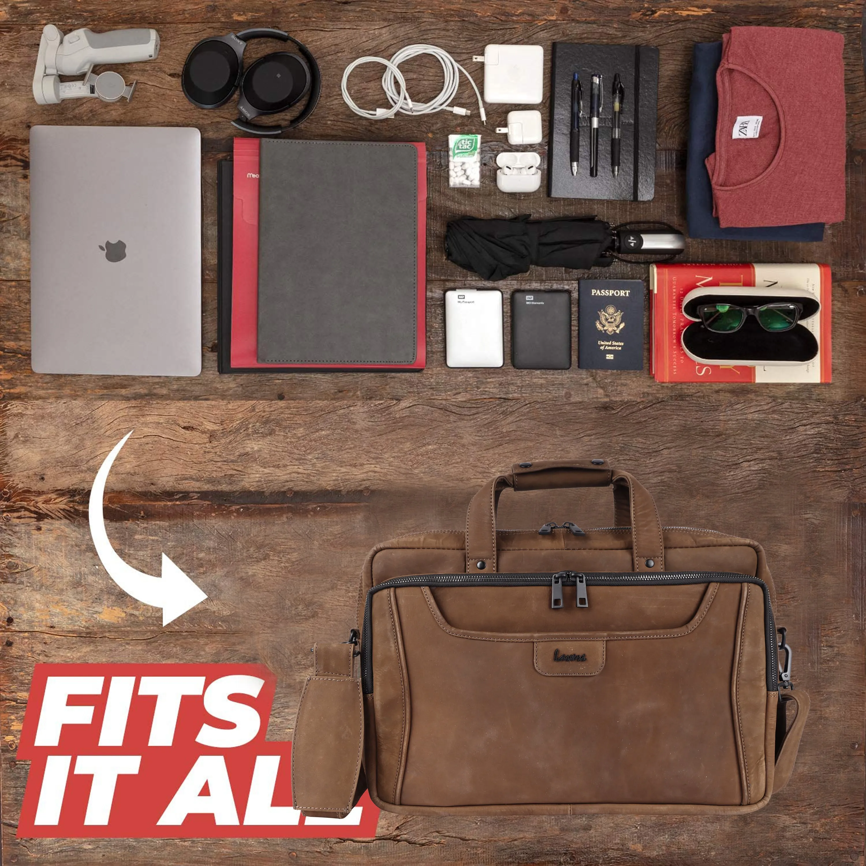 Laveri Genuine Leather Office Laptop Bag (BRN-HUNTER)