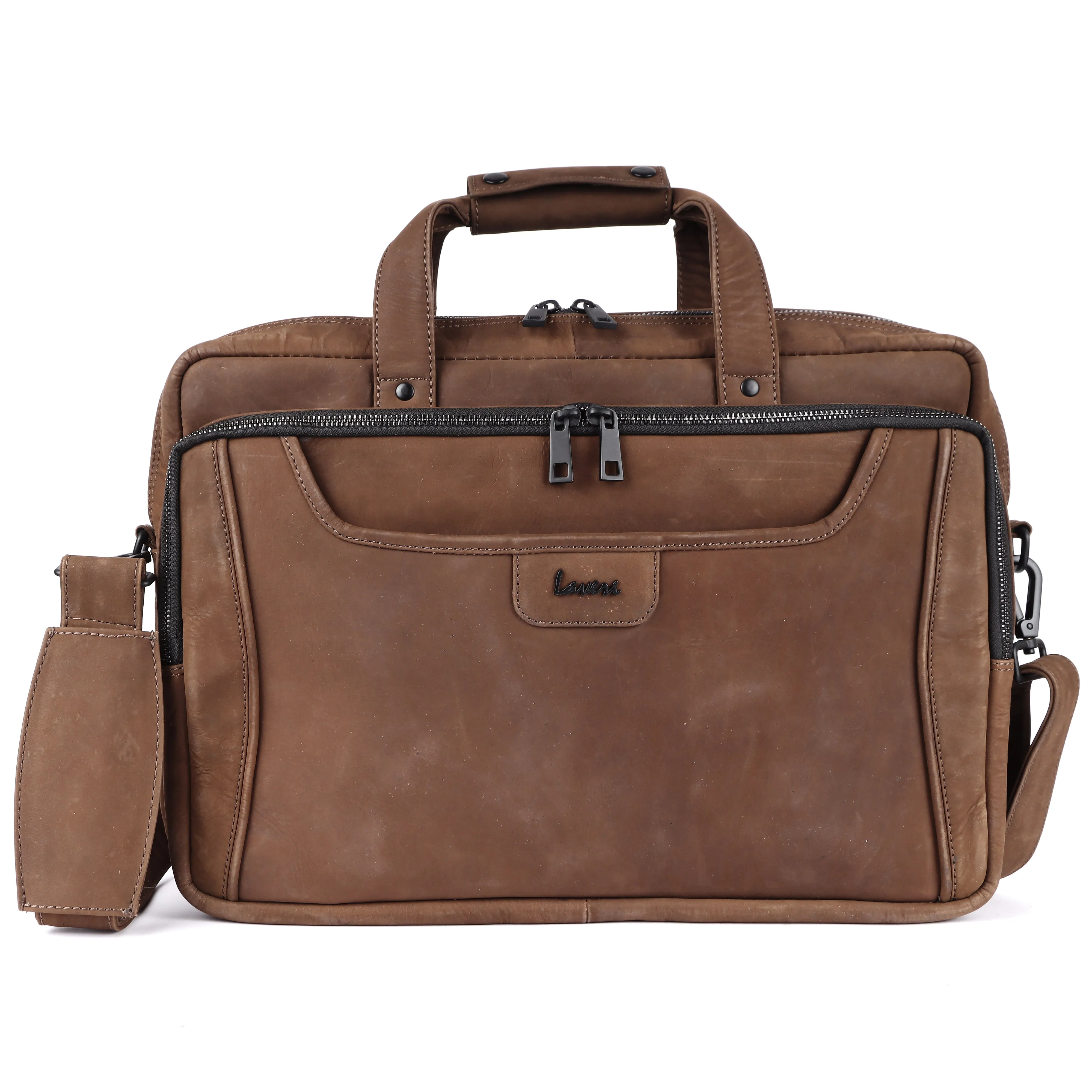 Laveri Genuine Leather Office Laptop Bag (BRN-HUNTER)