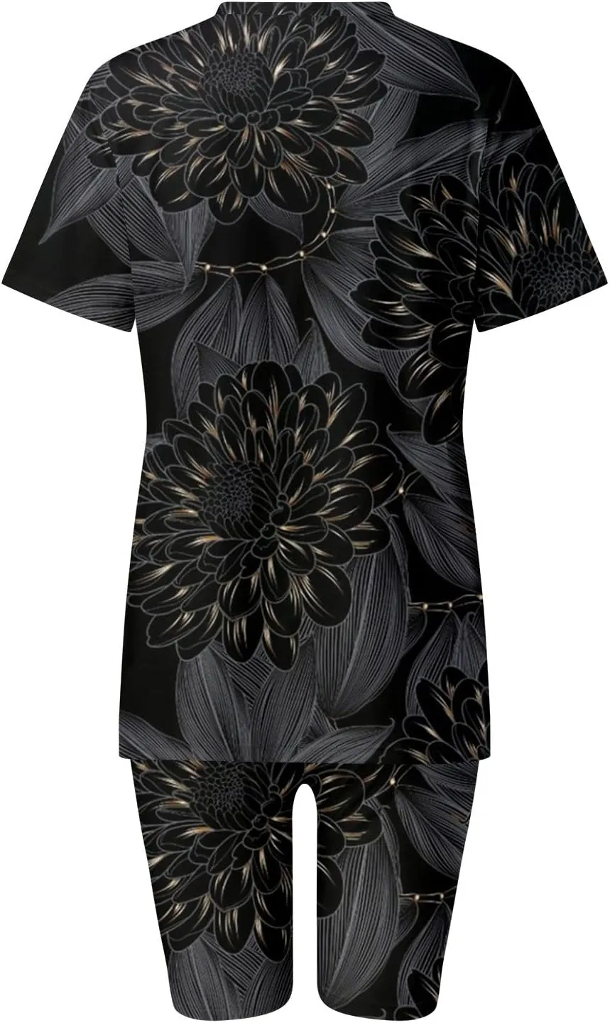 LCMTWX Workout Sets For Women Two Piece Outfits For Women Short Sleeve Casual Biker Shorts Set Workout Sets For Women