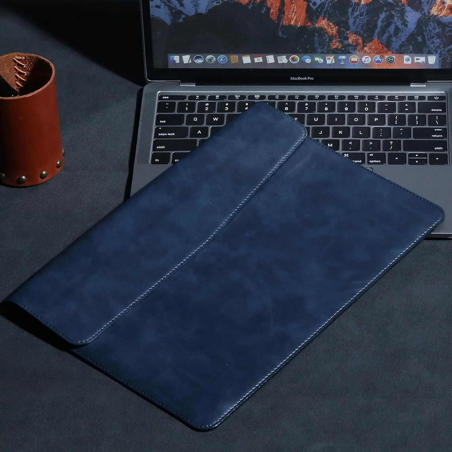 Leather Laptop Sleeve for MacBook Pro 16 Inch M3 M2 Laptop Case,Slim and Durable Waterproof Protective Bag for 15-16 Inch Notebook Computer Cover,Blue