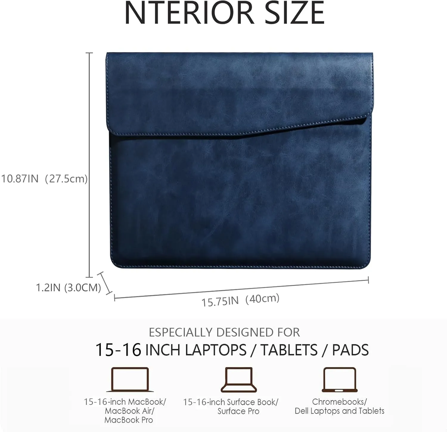 Leather Laptop Sleeve for MacBook Pro 16 Inch M3 M2 Laptop Case,Slim and Durable Waterproof Protective Bag for 15-16 Inch Notebook Computer Cover,Blue