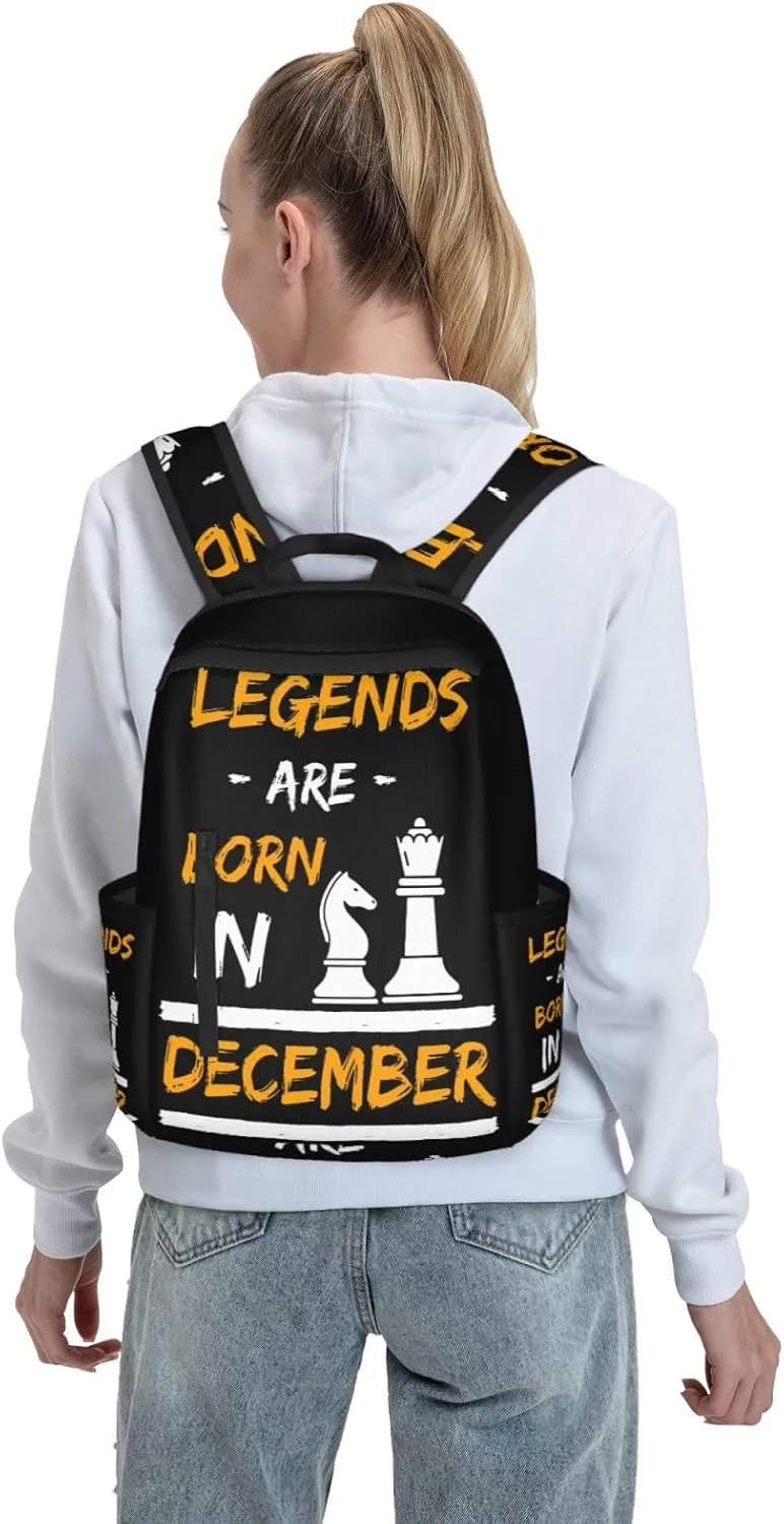 Legends Are Born In December Chess Casual Backpacks Large Capacity Laptop Backpack Sports Rucksack Travel Daypack Adjustable Shoulder Strap Work Bag for Outdoor Camping
