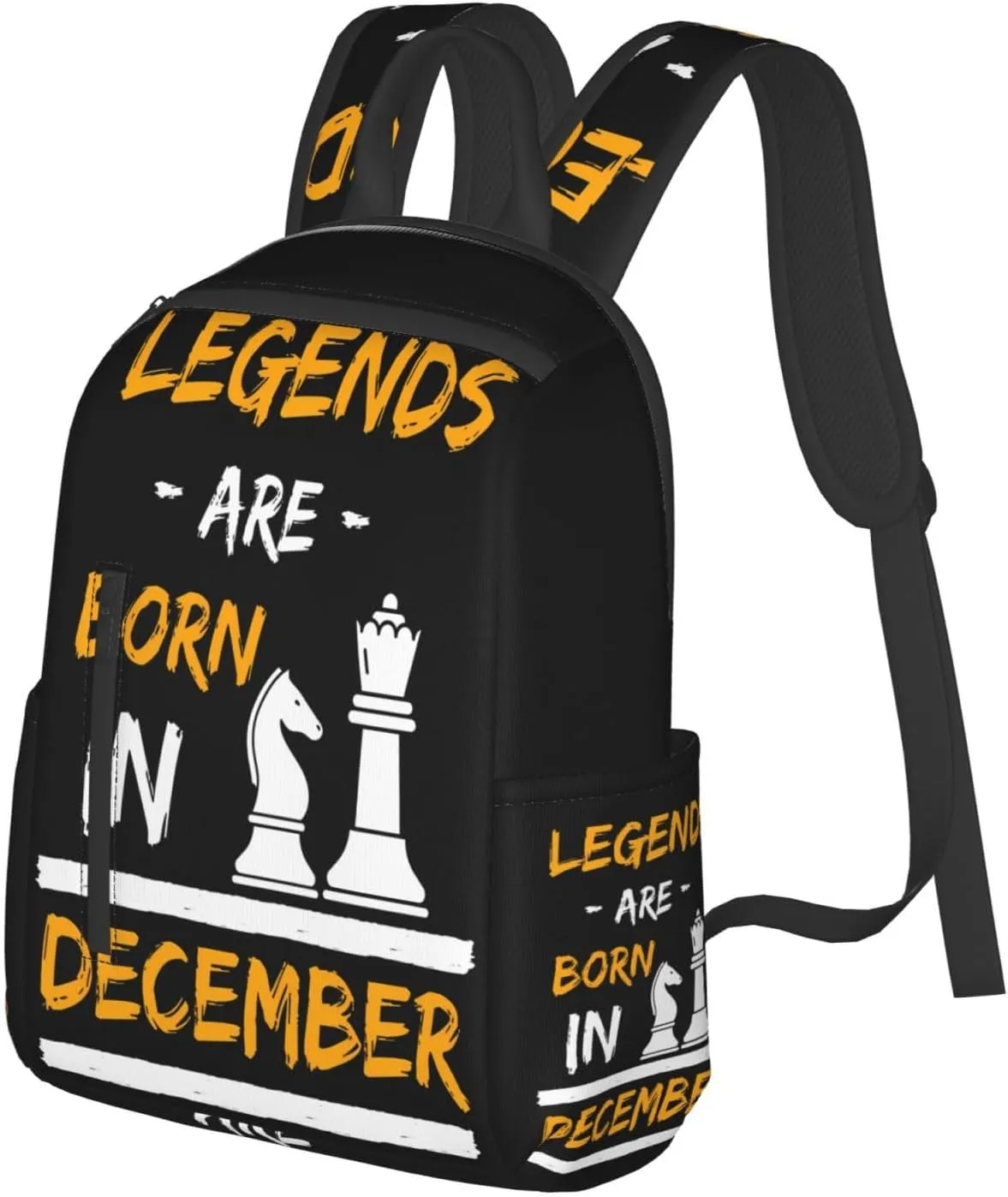 Legends Are Born In December Chess Casual Backpacks Large Capacity Laptop Backpack Sports Rucksack Travel Daypack Adjustable Shoulder Strap Work Bag for Outdoor Camping