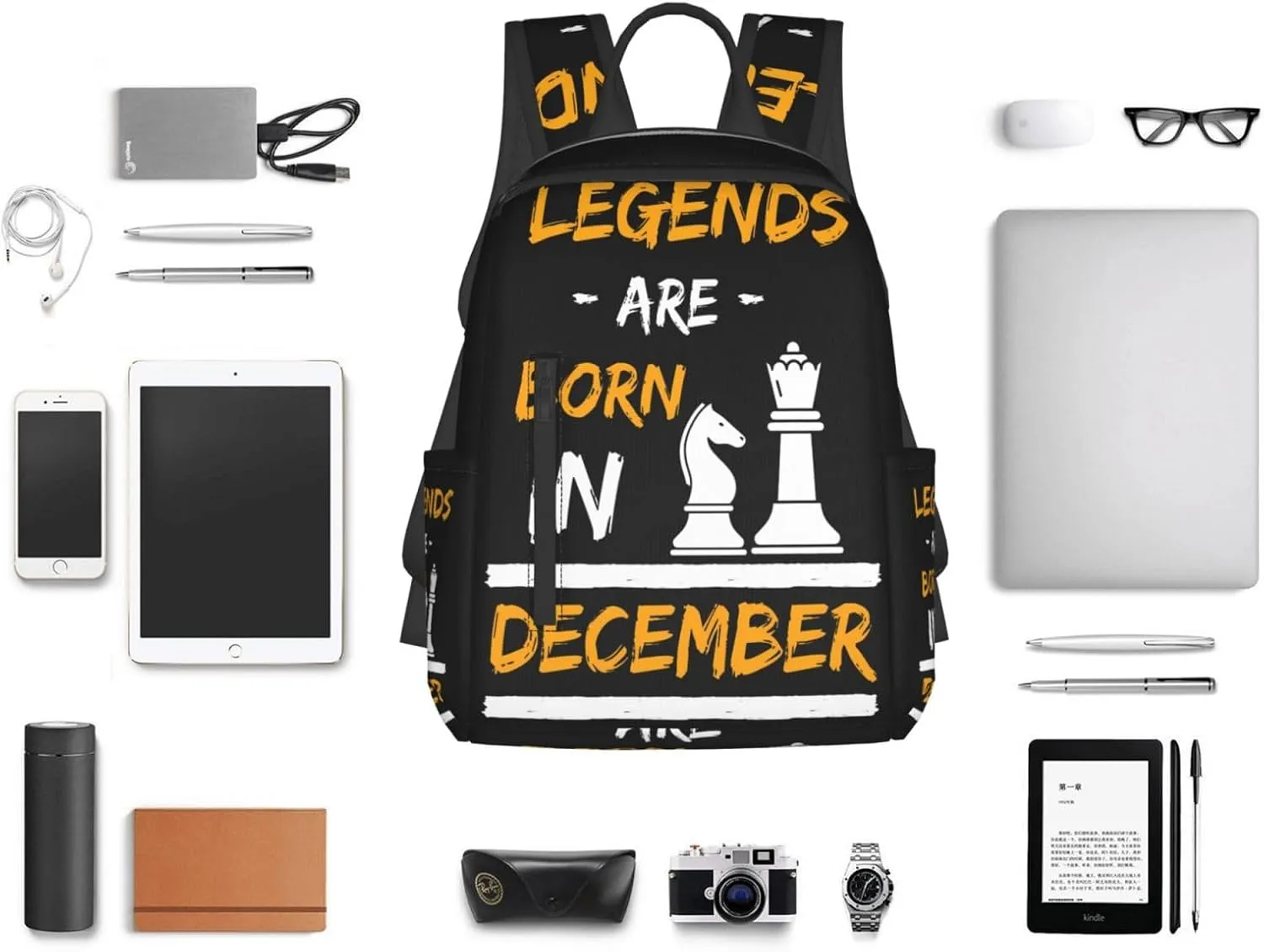 Legends Are Born In December Chess Casual Backpacks Large Capacity Laptop Backpack Sports Rucksack Travel Daypack Adjustable Shoulder Strap Work Bag for Outdoor Camping