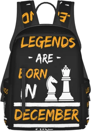 Legends Are Born In December Chess Casual Backpacks Large Capacity Laptop Backpack Sports Rucksack Travel Daypack Adjustable Shoulder Strap Work Bag for Outdoor Camping