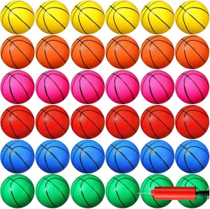Leitee 36 Pack 5 Inch Mini Basketballs with Pump PVC Durable Colorful Inflatable Rubber Balls for Small Basketball Hoop or Outdoor Replacements Ball for Adults(6 Colors)