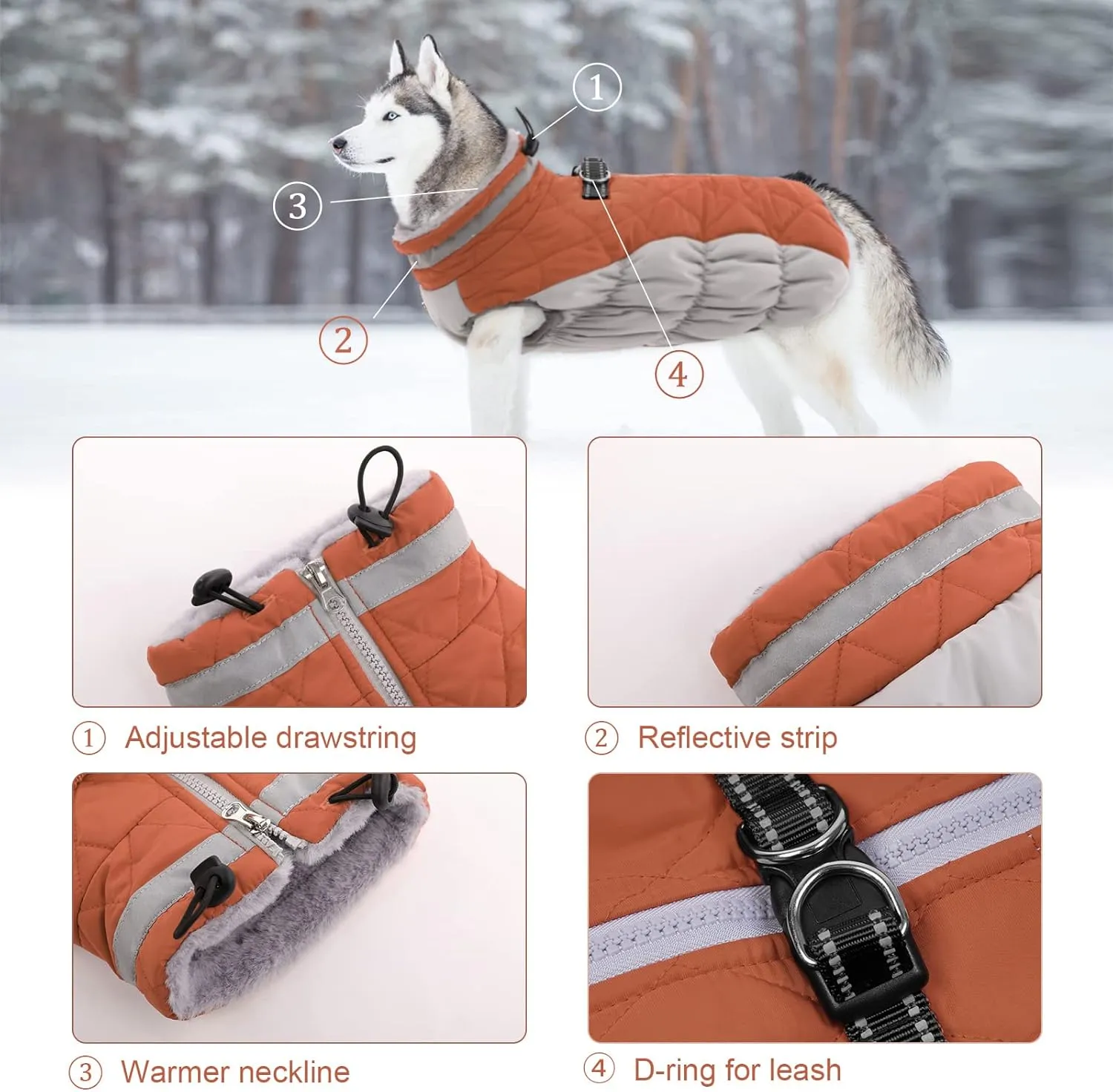Lelepet Dog Coat with Harness Built in - Medium, Waterproof, Windproof, Reflective, Fleece Vest with Turtleneck & Zipper - Coats for Large Dogs in Cold Weather, Brown, M