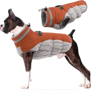 Lelepet Dog Coat with Harness Built in - Medium, Waterproof, Windproof, Reflective, Fleece Vest with Turtleneck & Zipper - Coats for Large Dogs in Cold Weather, Brown, M