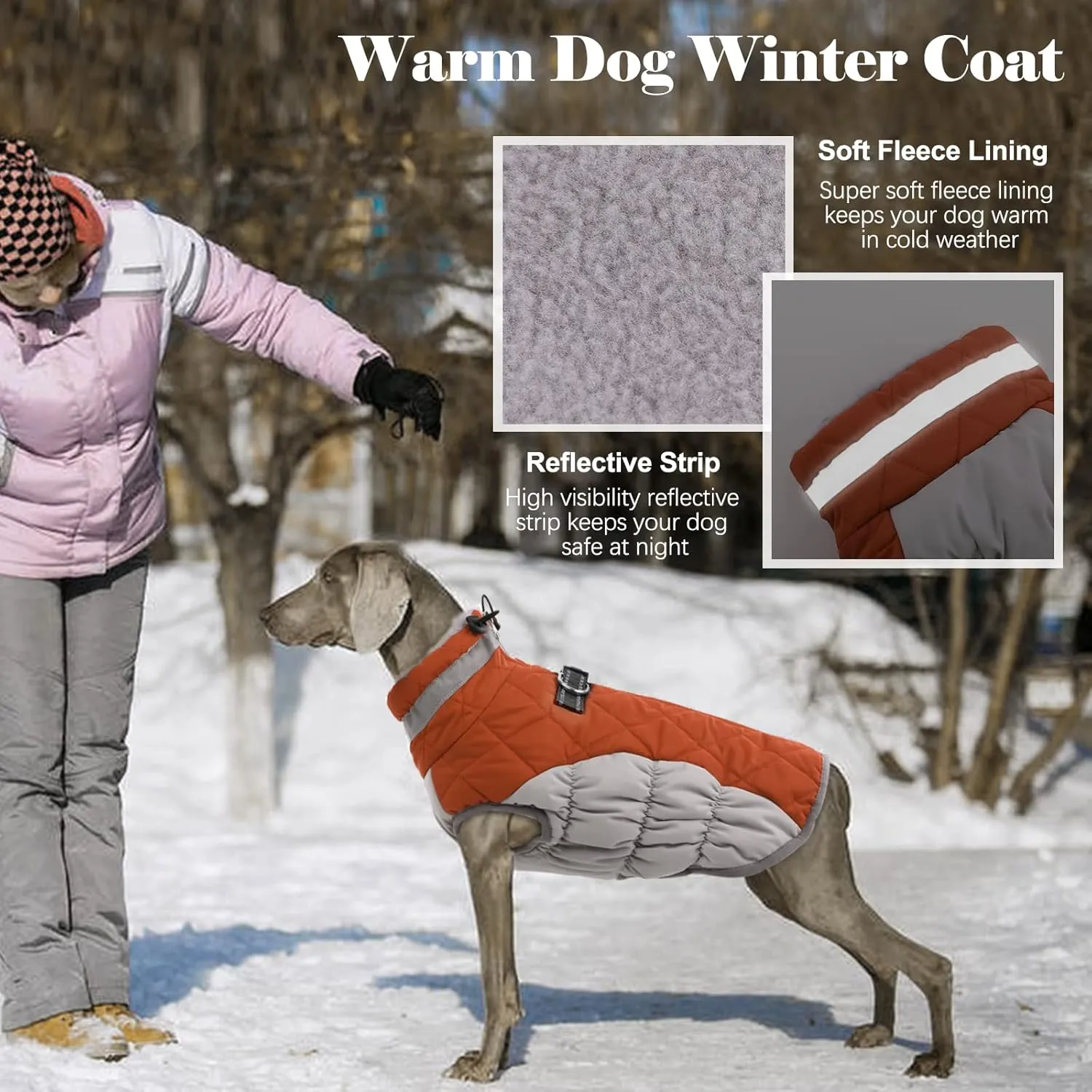 Lelepet Dog Coat with Harness Built in - Medium, Waterproof, Windproof, Reflective, Fleece Vest with Turtleneck & Zipper - Coats for Large Dogs in Cold Weather, Brown, M