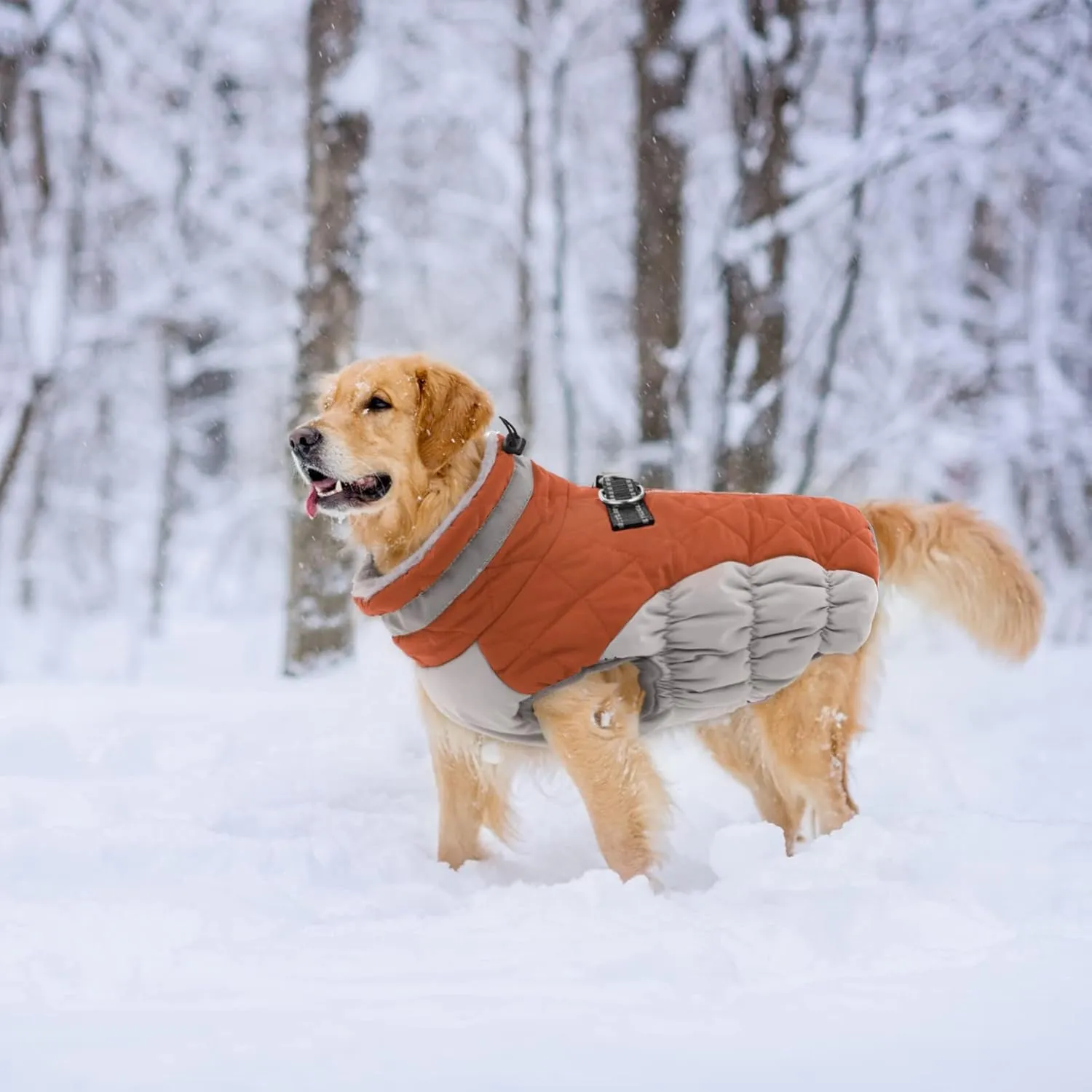Lelepet Dog Coat with Harness Built in - Medium, Waterproof, Windproof, Reflective, Fleece Vest with Turtleneck & Zipper - Coats for Large Dogs in Cold Weather, Brown, M