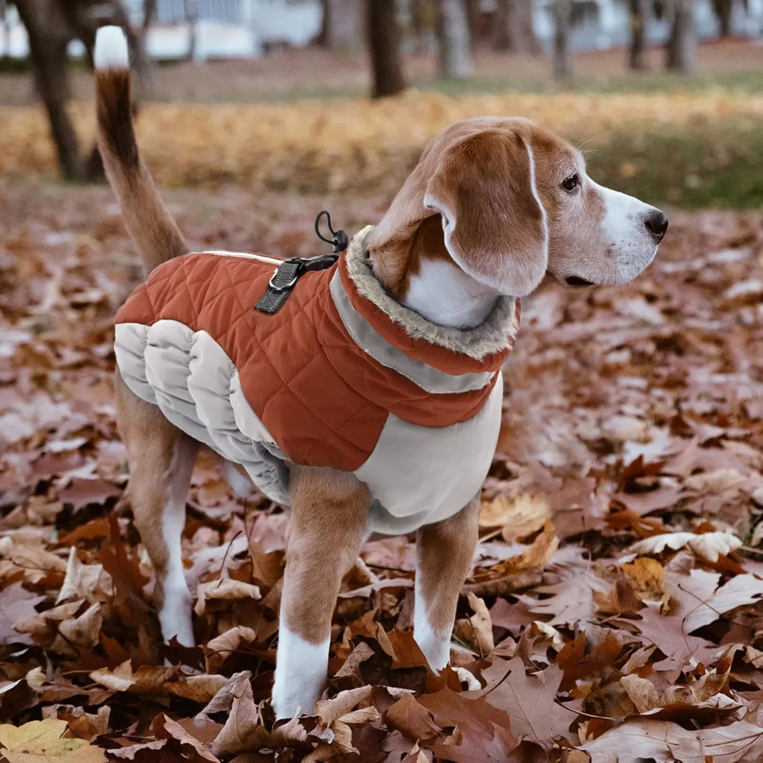 Lelepet Dog Coat with Harness Built in - Medium, Waterproof, Windproof, Reflective, Fleece Vest with Turtleneck & Zipper - Coats for Large Dogs in Cold Weather, Brown, M