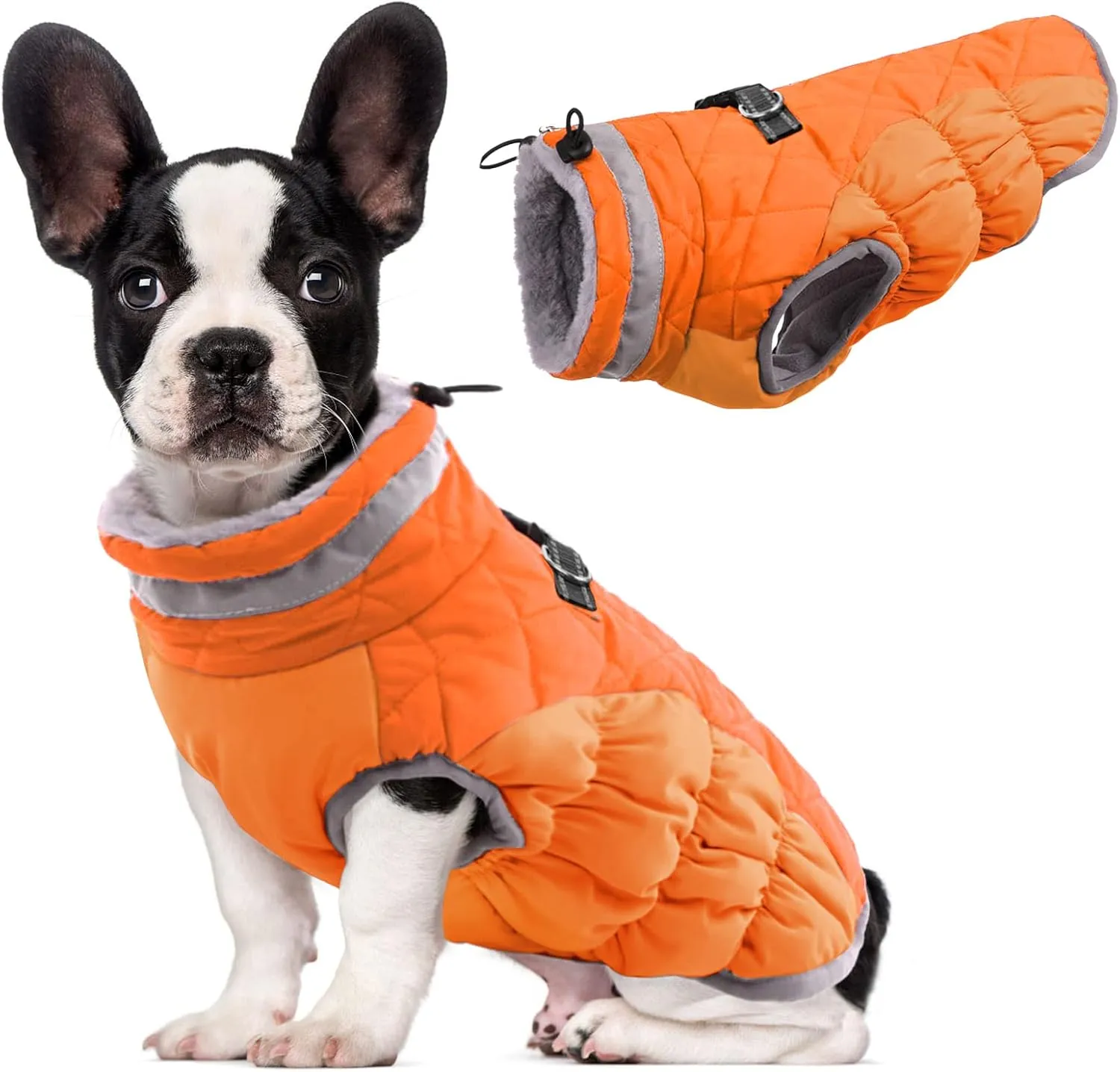 Lelepet Dog Jacket with Harness Built in, Waterproof, Windproof, Reflective Fleece Vest with Turtleneck & Zipper - Coats for Small Dogs in Cold Weather, Blaze Orange, S