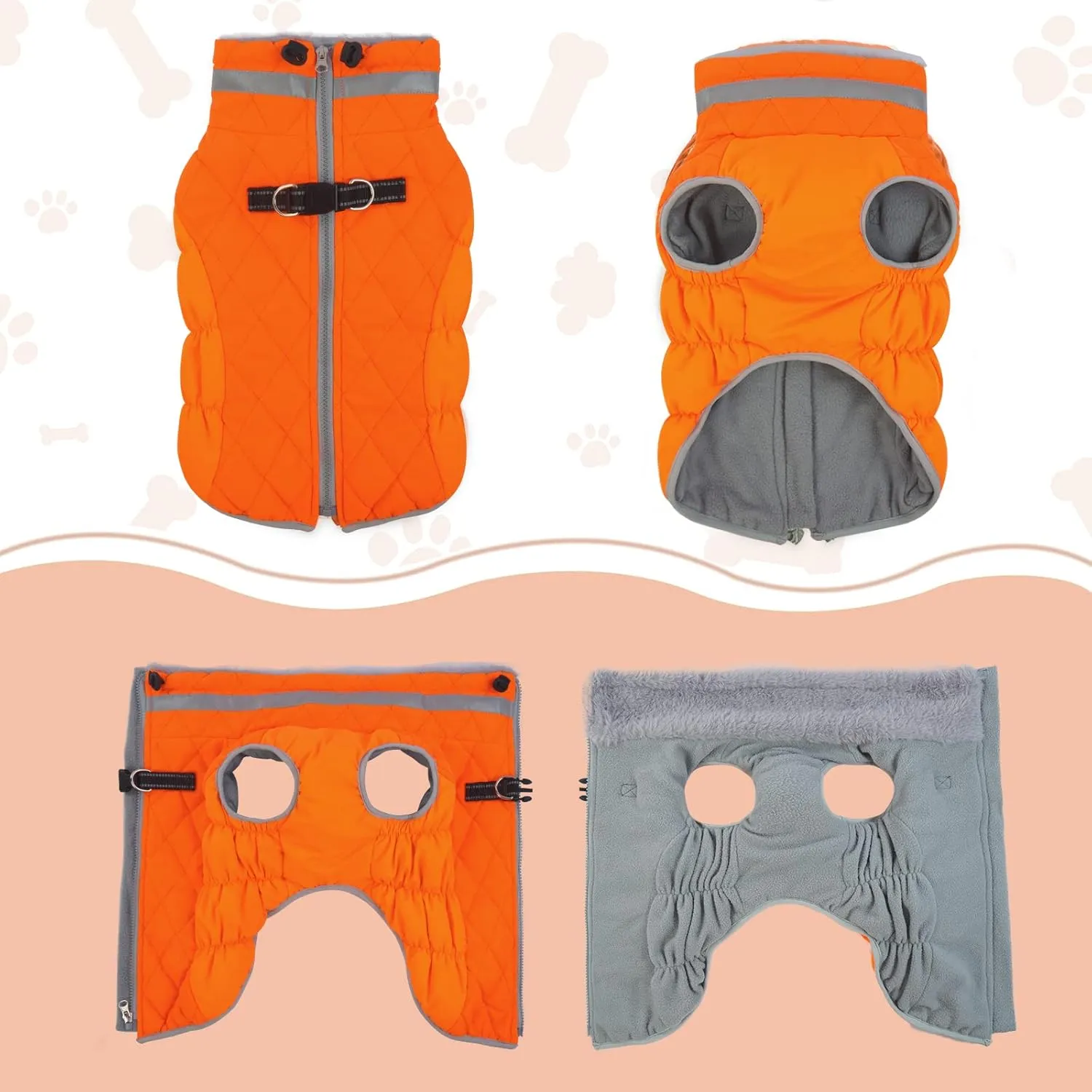 Lelepet Dog Jacket with Harness Built in, Waterproof, Windproof, Reflective Fleece Vest with Turtleneck & Zipper - Coats for Small Dogs in Cold Weather, Blaze Orange, S