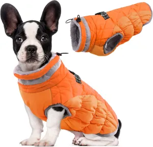 Lelepet Dog Jacket with Harness Built in, Waterproof, Windproof, Reflective Fleece Vest with Turtleneck & Zipper - Coats for Small Dogs in Cold Weather, Blaze Orange, S