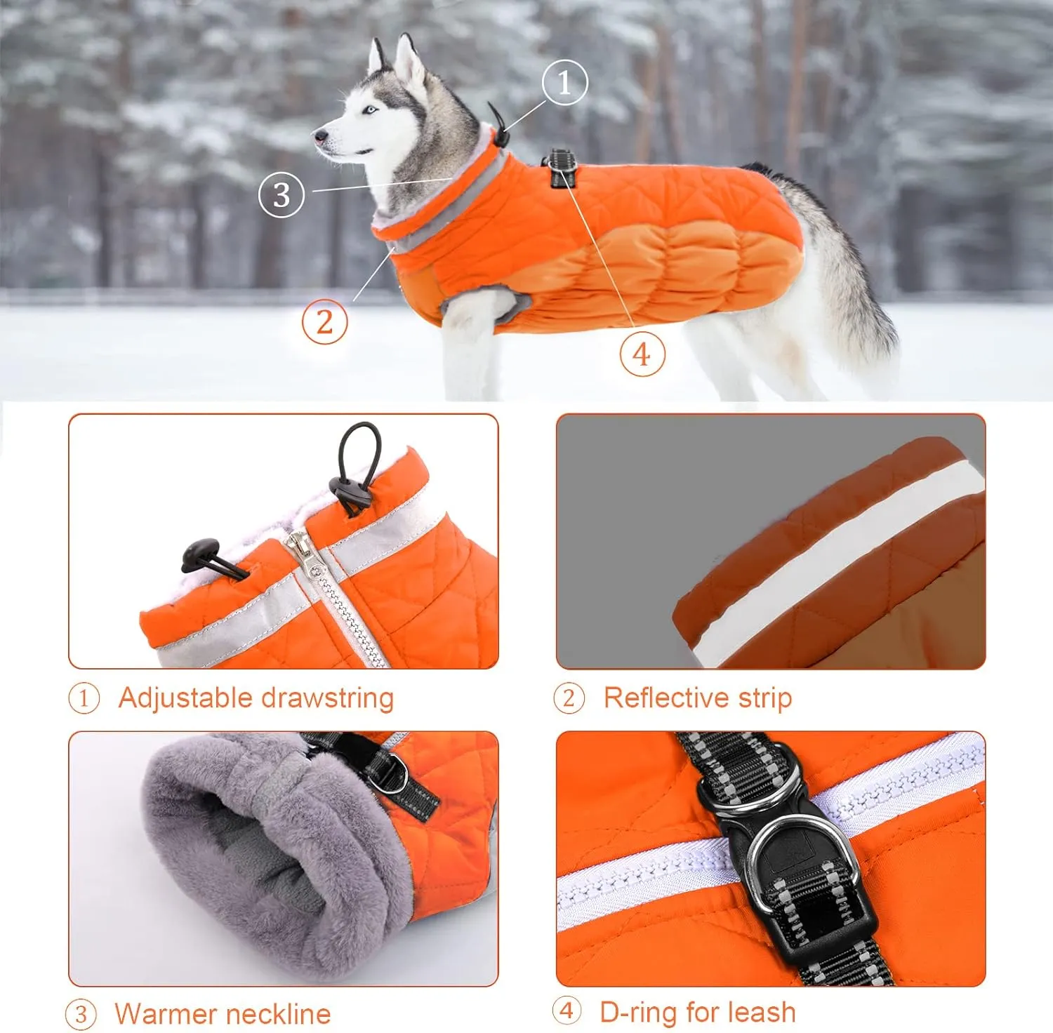 Lelepet Dog Jacket with Harness Built in, Waterproof, Windproof, Reflective Fleece Vest with Turtleneck & Zipper - Coats for Small Dogs in Cold Weather, Blaze Orange, S
