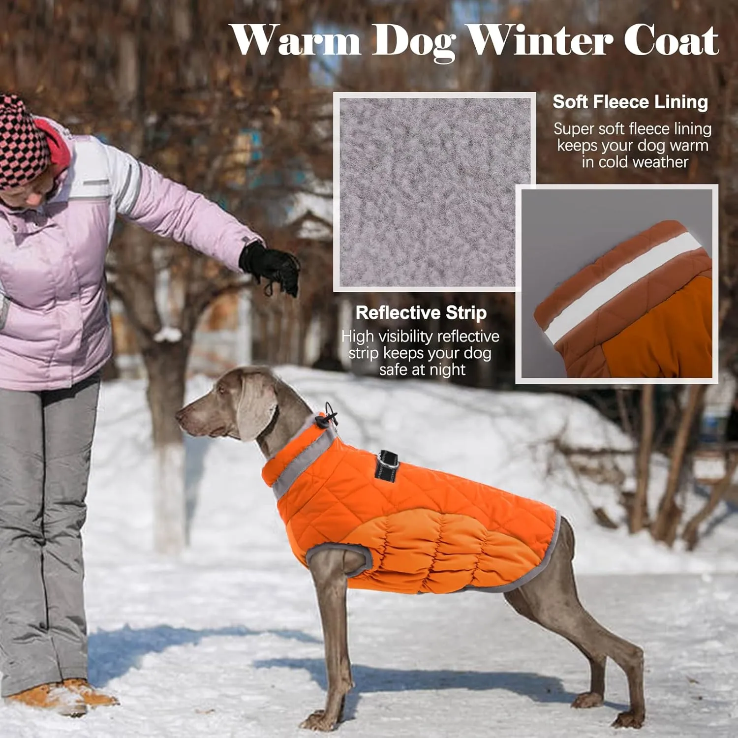 Lelepet Dog Jacket with Harness Built in, Waterproof, Windproof, Reflective Fleece Vest with Turtleneck & Zipper - Coats for Small Dogs in Cold Weather, Blaze Orange, S