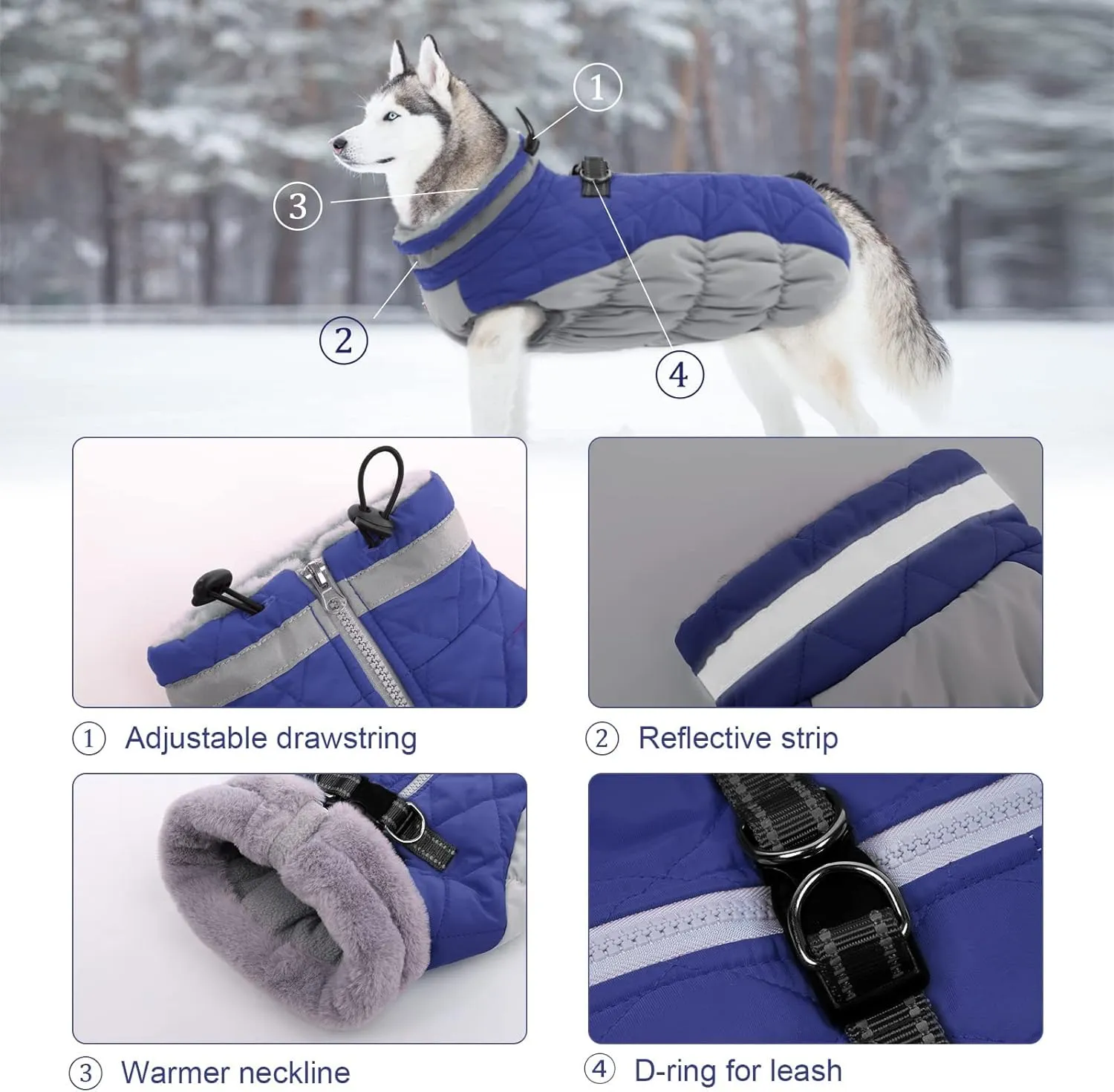Lelepet Warm Dog Winter Coat Waterproof Dog Jacket with Harness Built in, Reflective Fleece Vest, Adjustable Neckline, Zippered Coats for Small, Medium, Large Dogs, Blue, XS