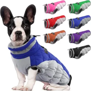 Lelepet Warm Dog Winter Coat Waterproof Dog Jacket with Harness Built in, Reflective Fleece Vest, Adjustable Neckline, Zippered Coats for Small, Medium, Large Dogs, Blue, XS