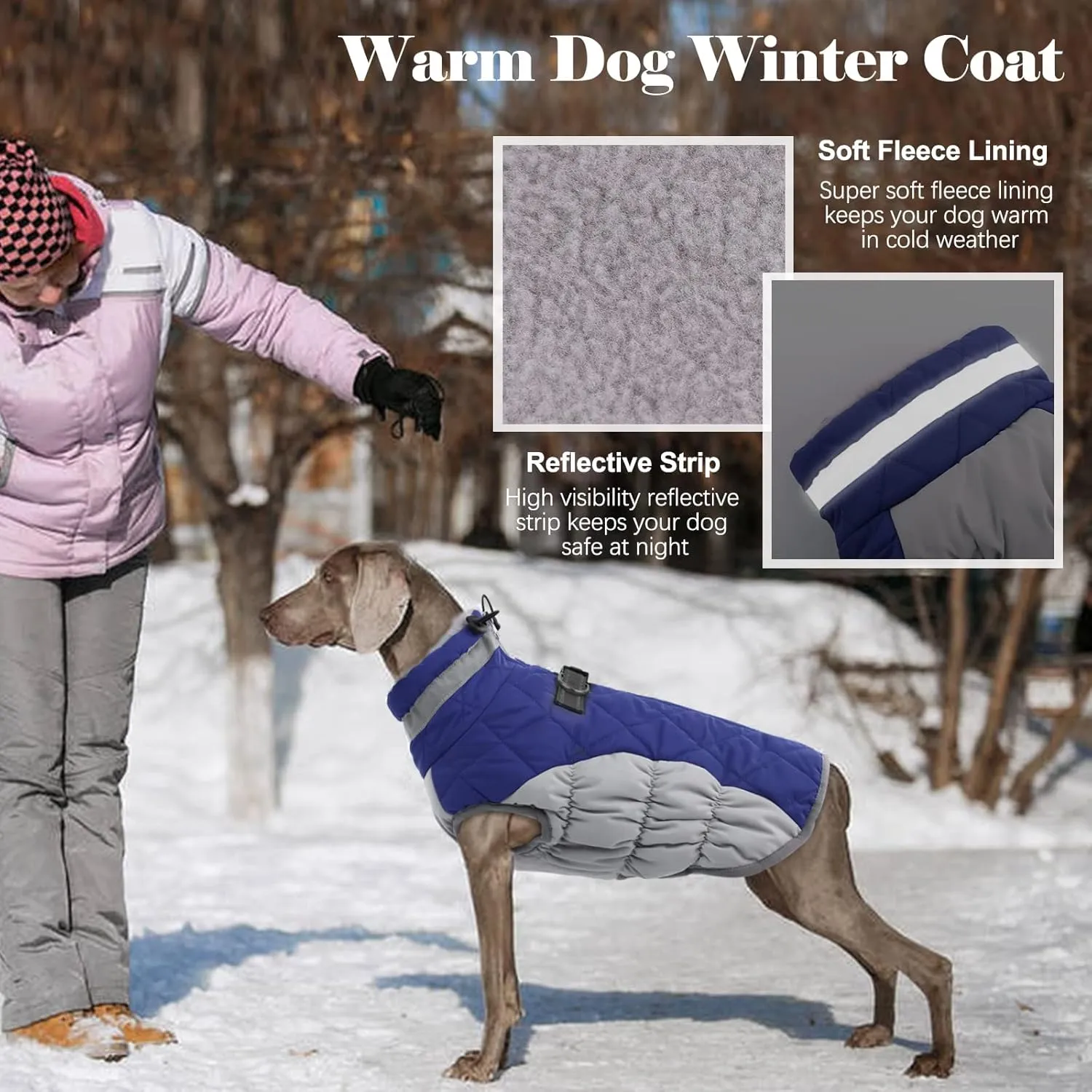 Lelepet Warm Dog Winter Coat Waterproof Dog Jacket with Harness Built in, Reflective Fleece Vest, Adjustable Neckline, Zippered Coats for Small, Medium, Large Dogs, Blue, XS