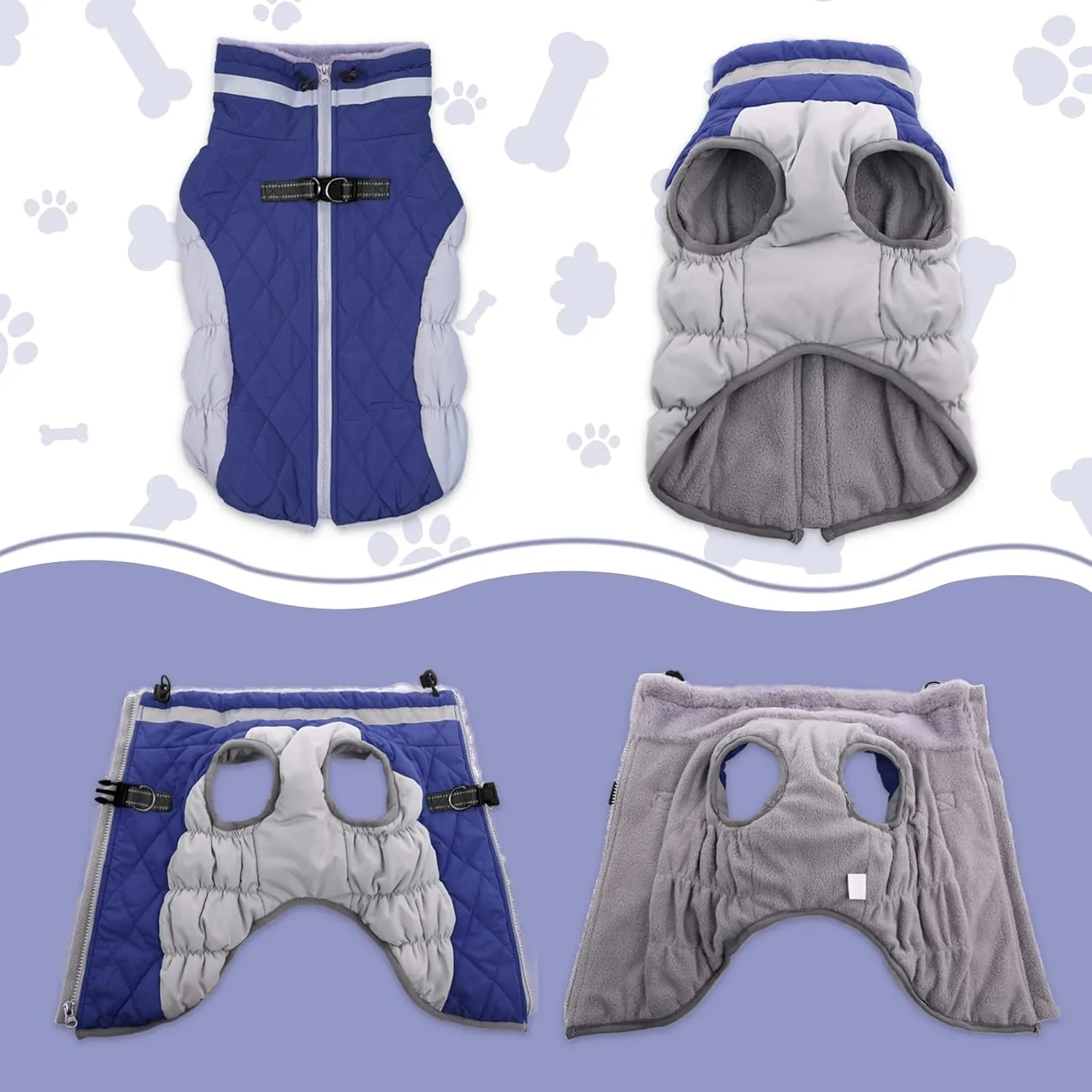 Lelepet Warm Dog Winter Coat Waterproof Dog Jacket with Harness Built in, Reflective Fleece Vest, Adjustable Neckline, Zippered Coats for Small, Medium, Large Dogs, Blue, XS