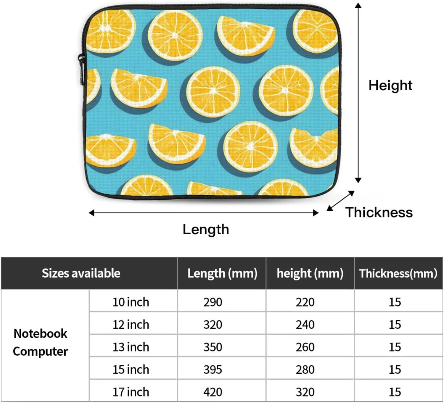 Lemon Wedges Picture Laptop Case - Shockproof Portable Laptop Sleeve Bag for Men and Women Business Travel, School, and Office Daily Use